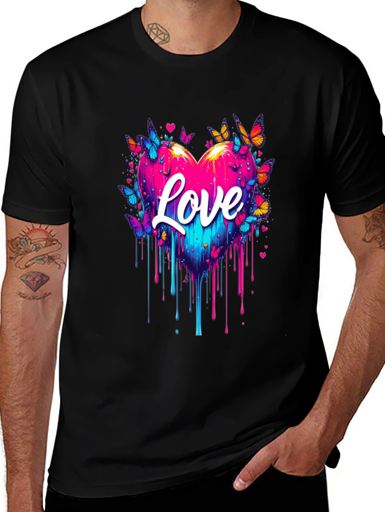 Variant 21 of Love Heart Butterfly Graphic Tee - Black Casual Shirt
