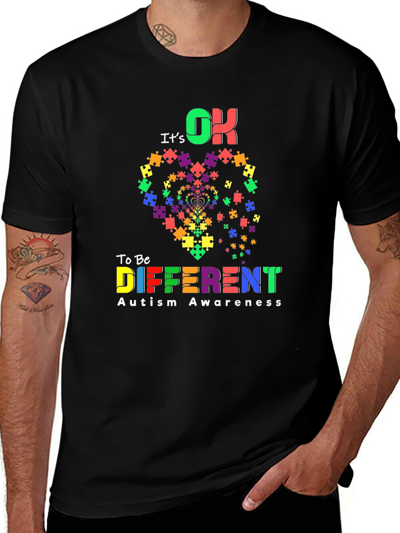 Autism Awareness It's OK To Be Different Black T-Shirt