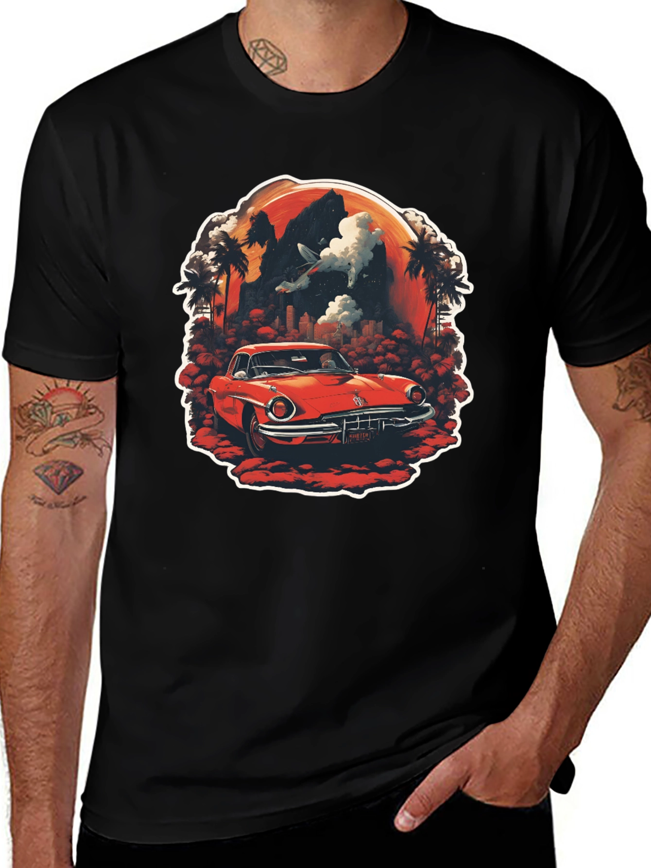 Retro Red Car Graphic T-Shirt - Vintage Style