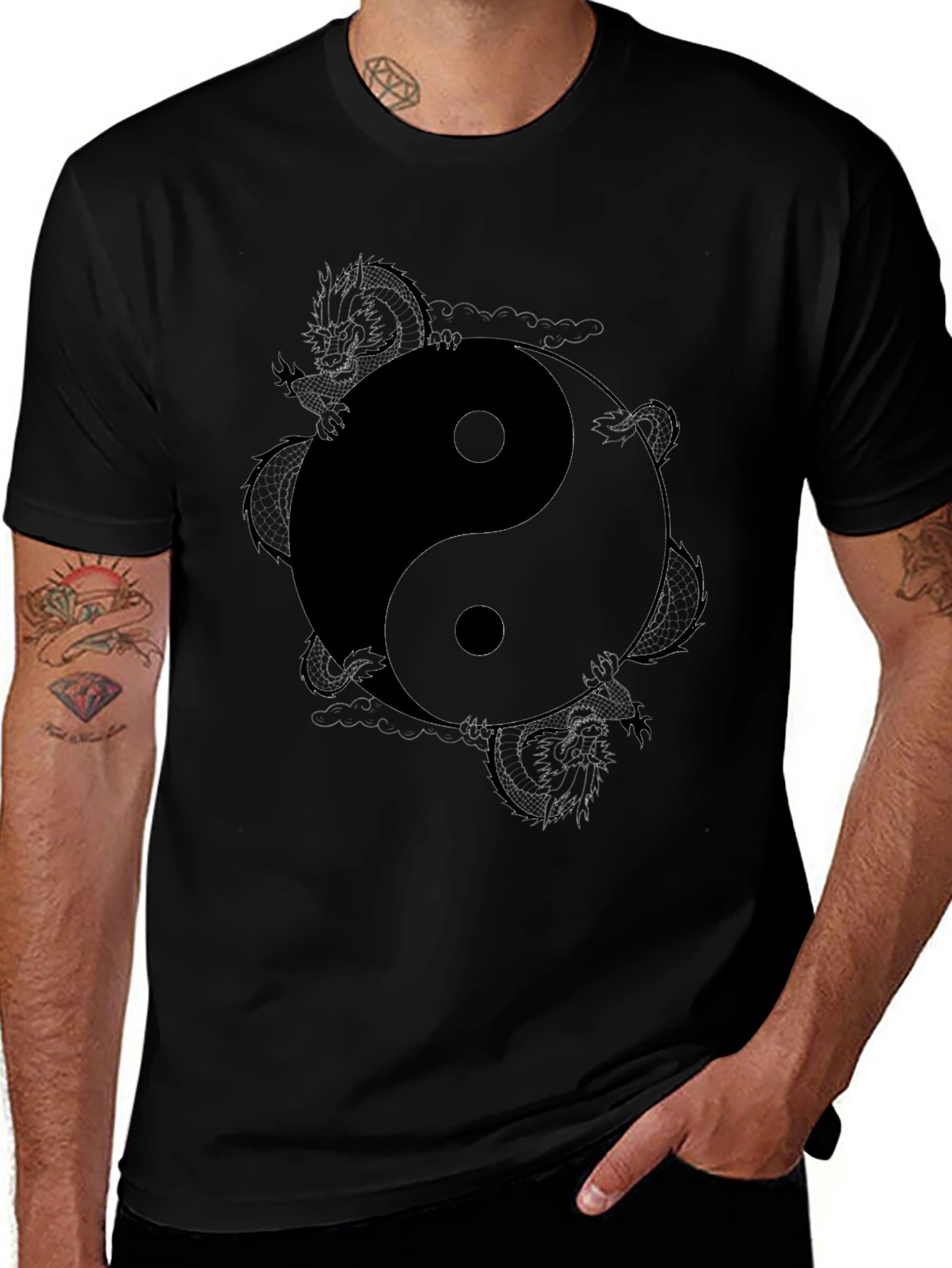 Yin Yang Dragon Graphic T-Shirt - Black