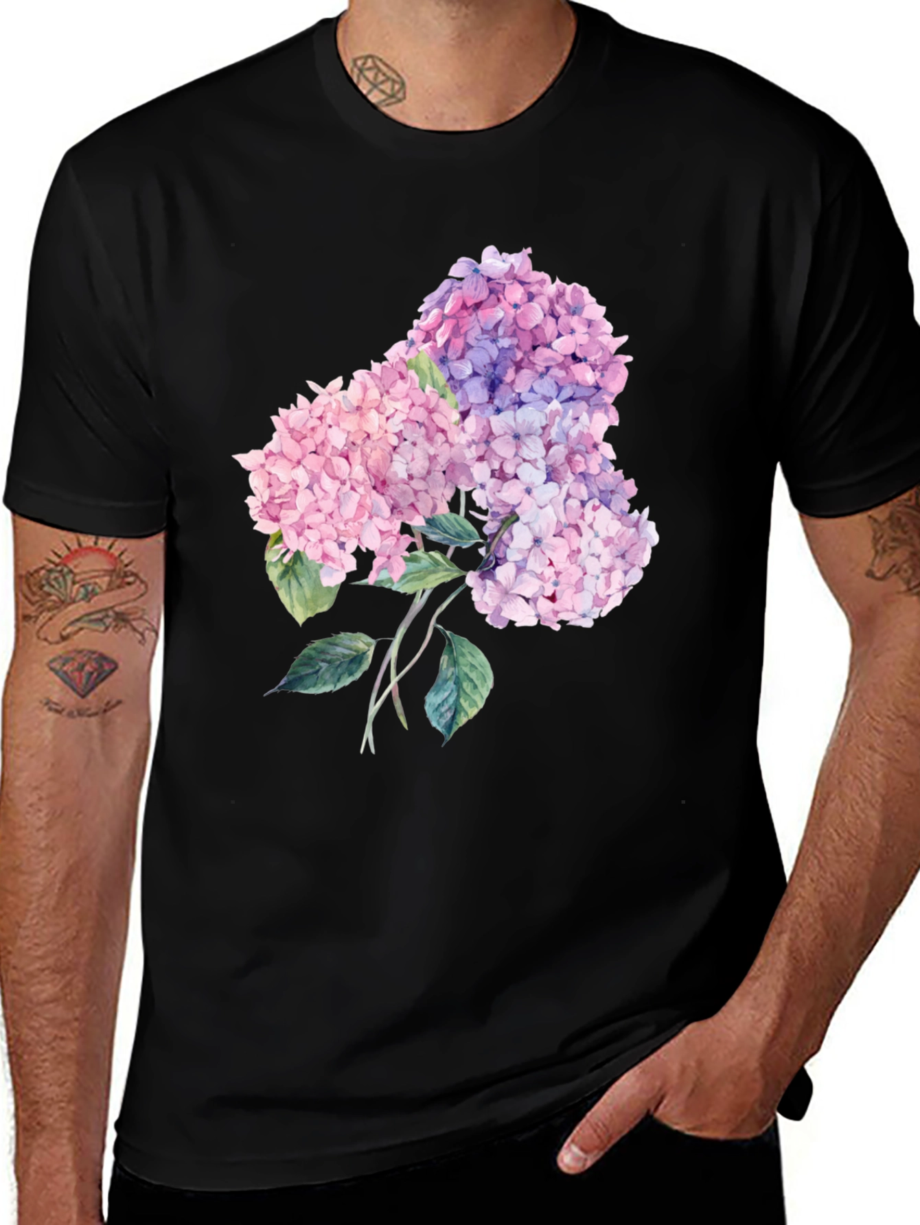 Variant 28 of Floral Hydrangea Graphic T-Shirt - Stylish Men's Tee