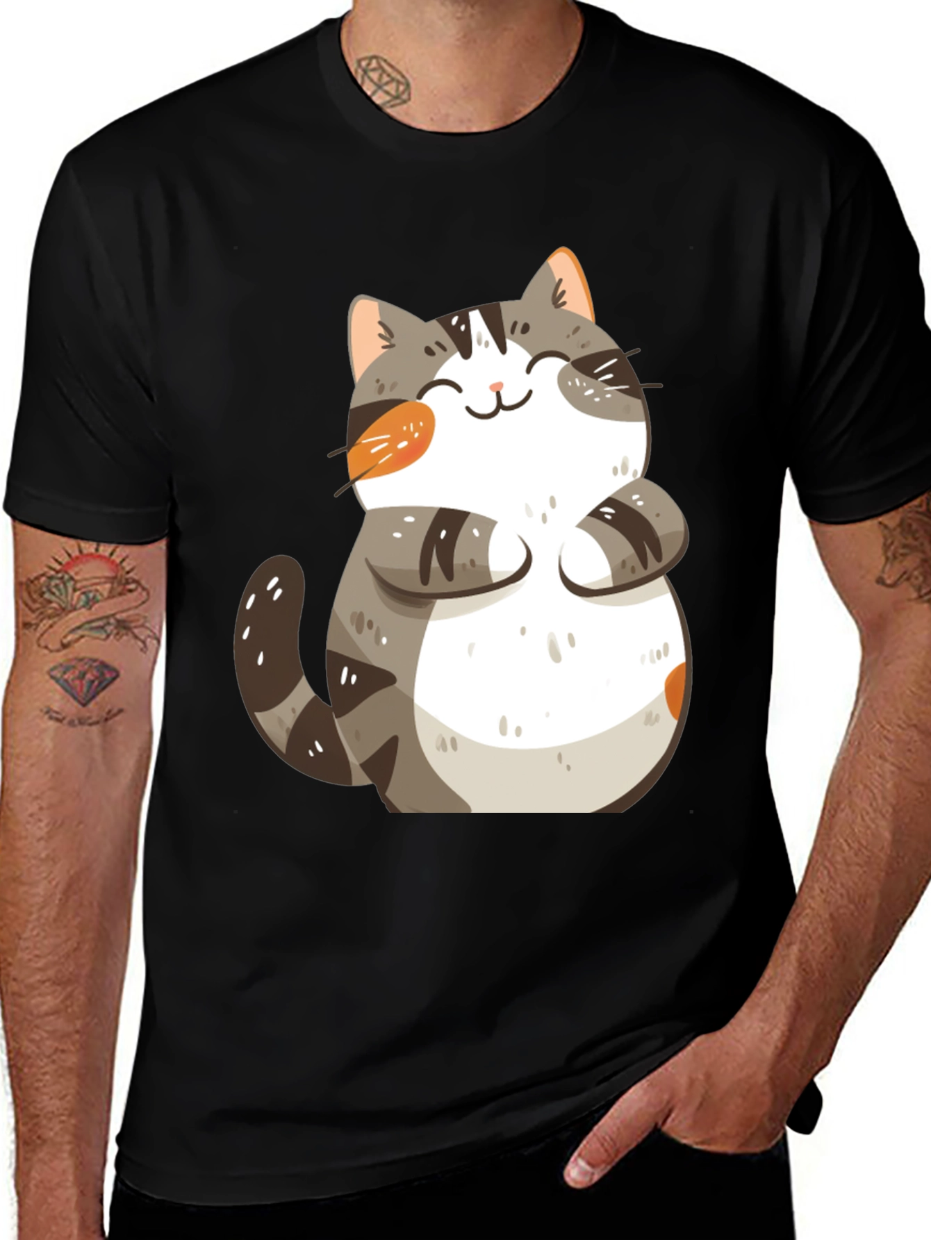 Variant 7 of Cute Cat Graphic T-Shirt - Black