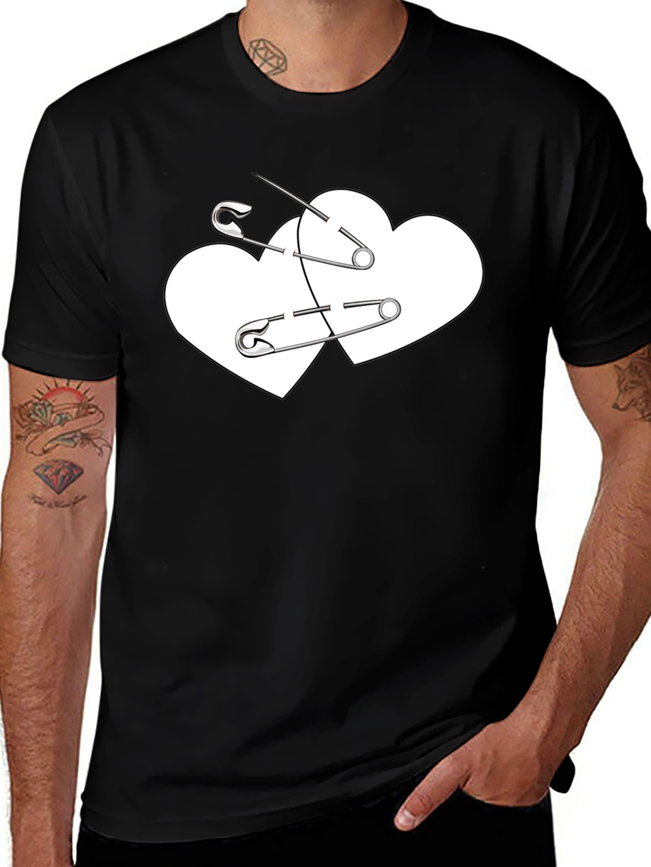 Variant 9 of Safety Pin Heart Graphic Tee - Black