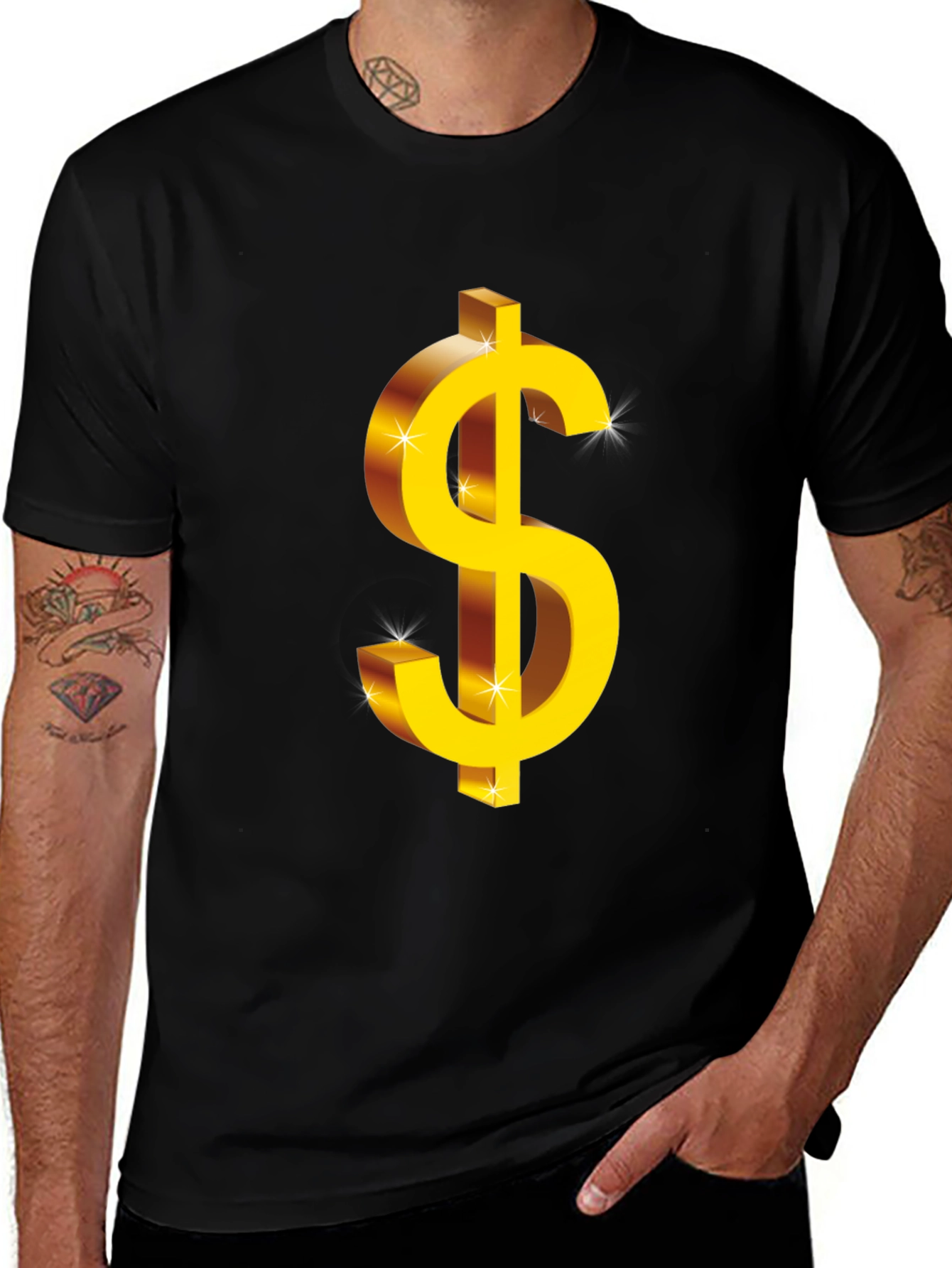 Variant 8 of Bold Black T-Shirt with Gold Dollar Sign Graphic