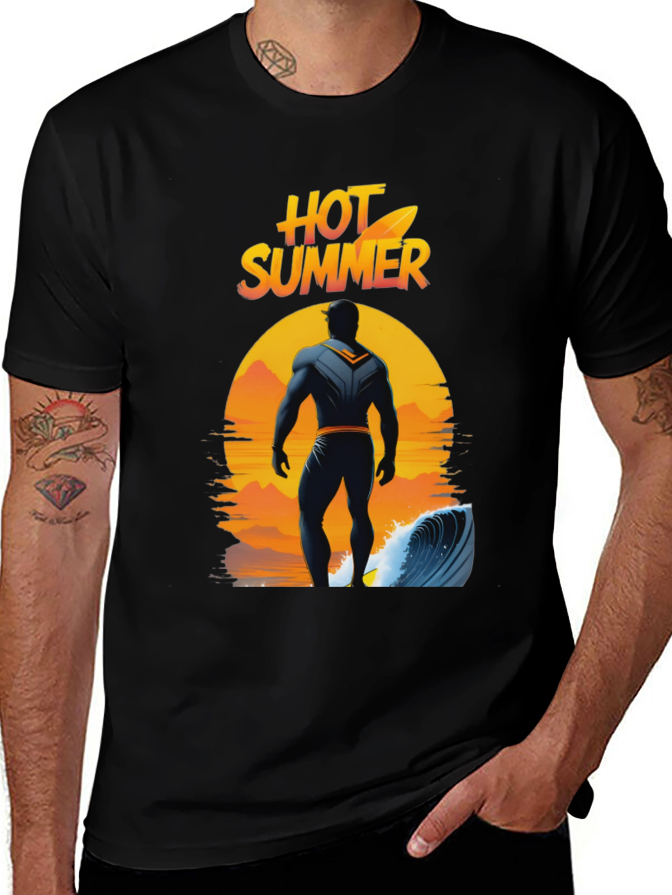 Variant 26 of Hot Summer Surfer Graphic Tee - Black Cotton T-Shirt