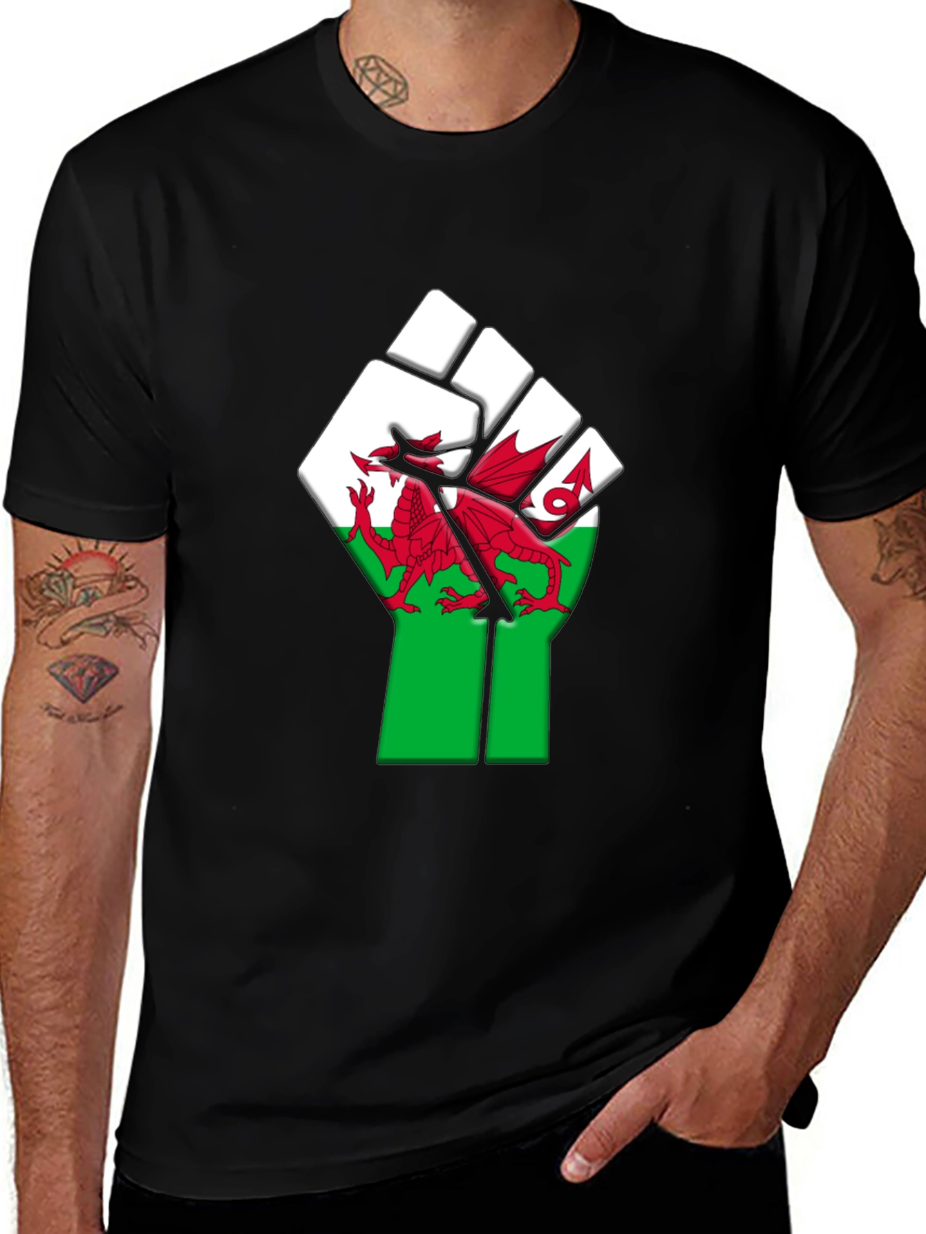Welsh Pride Fist T-Shirt - Red Dragon Design