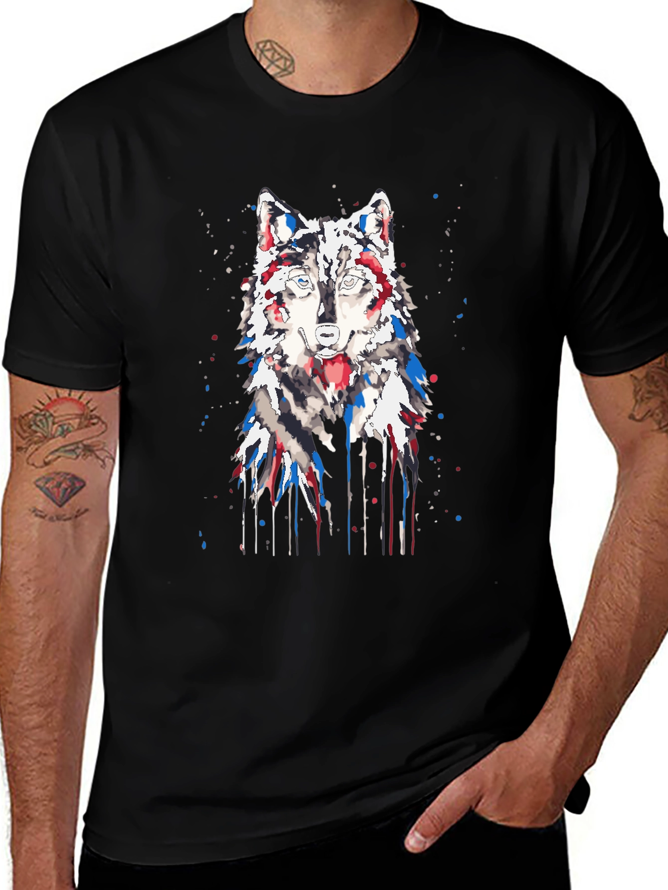 Variant 4 of Watercolor Wolf Graphic T-Shirt - Black