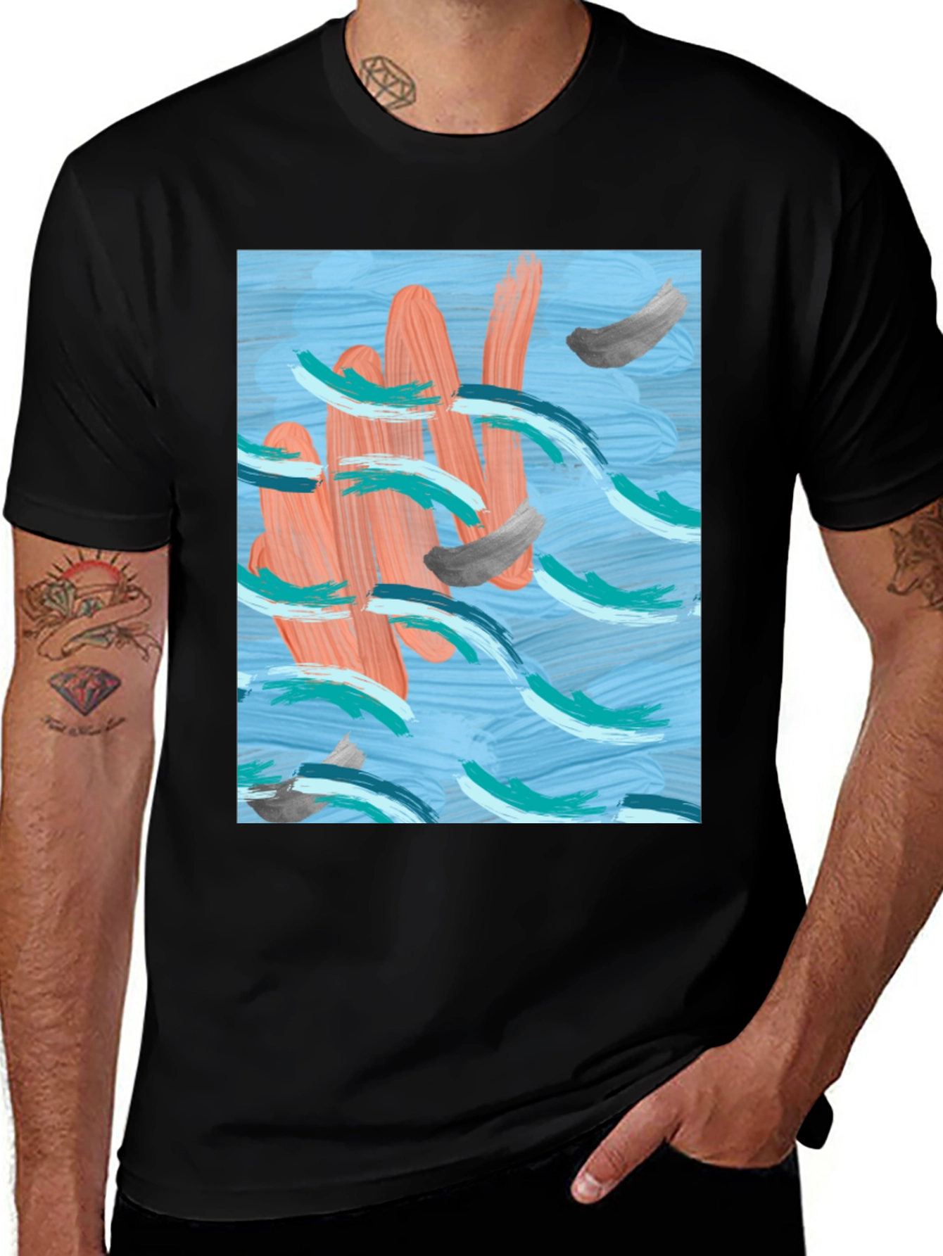 Variant 27 of Abstract Graphic Print Tee - Artistic Black T-Shirt
