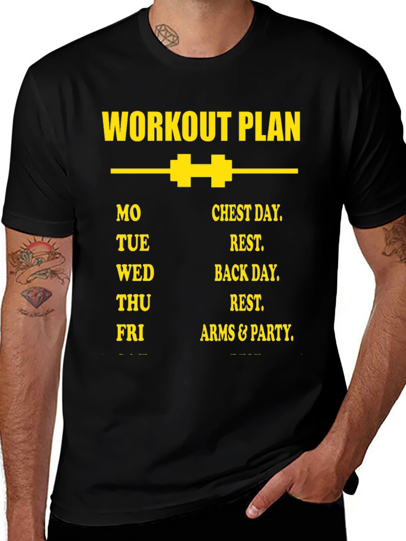 Workout Plan T-Shirt - Chest Day, Back Day, Arms & Party