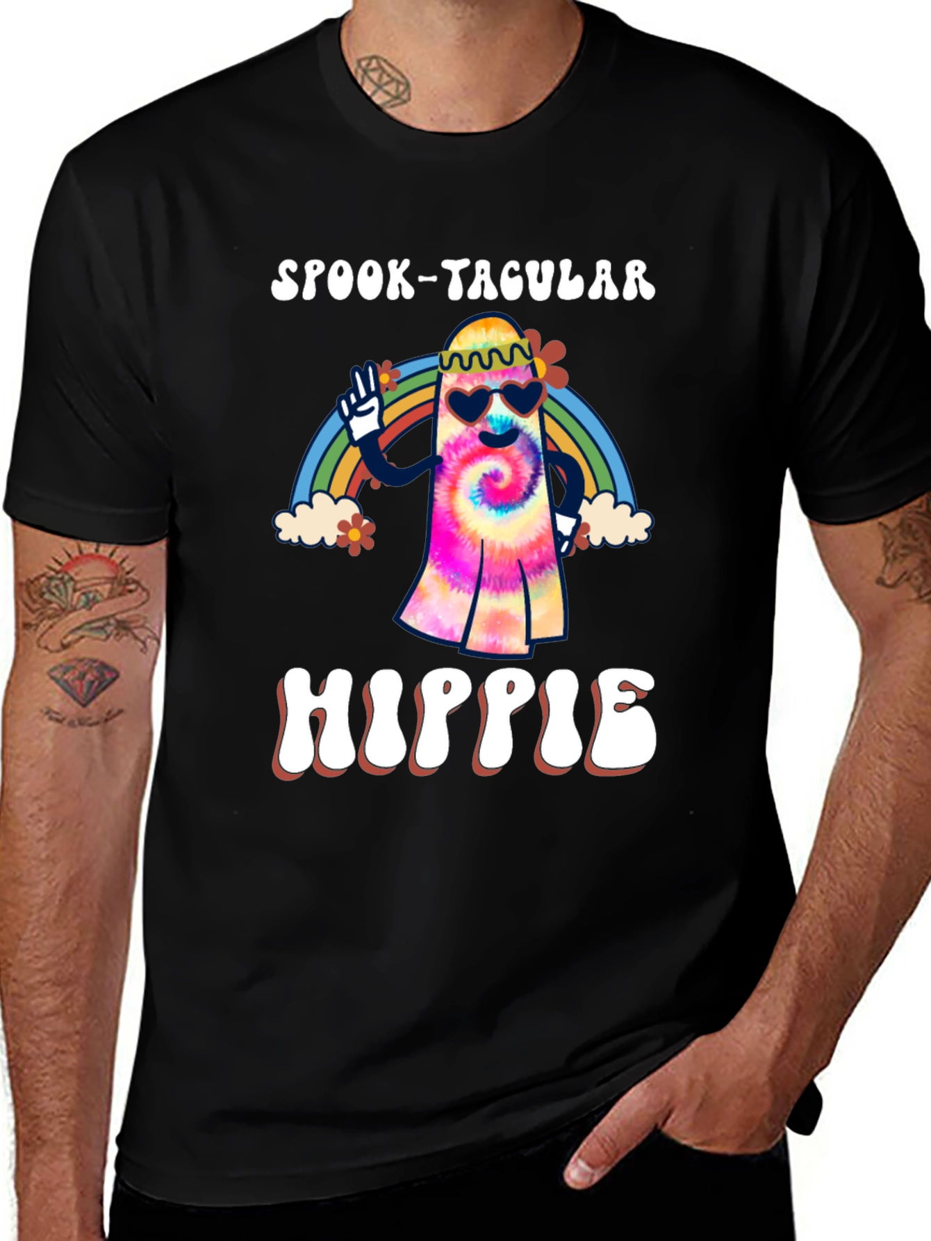 Variant 29 of Spook-Tacular Hippie Graphic Tee - Colorful Ghost Design