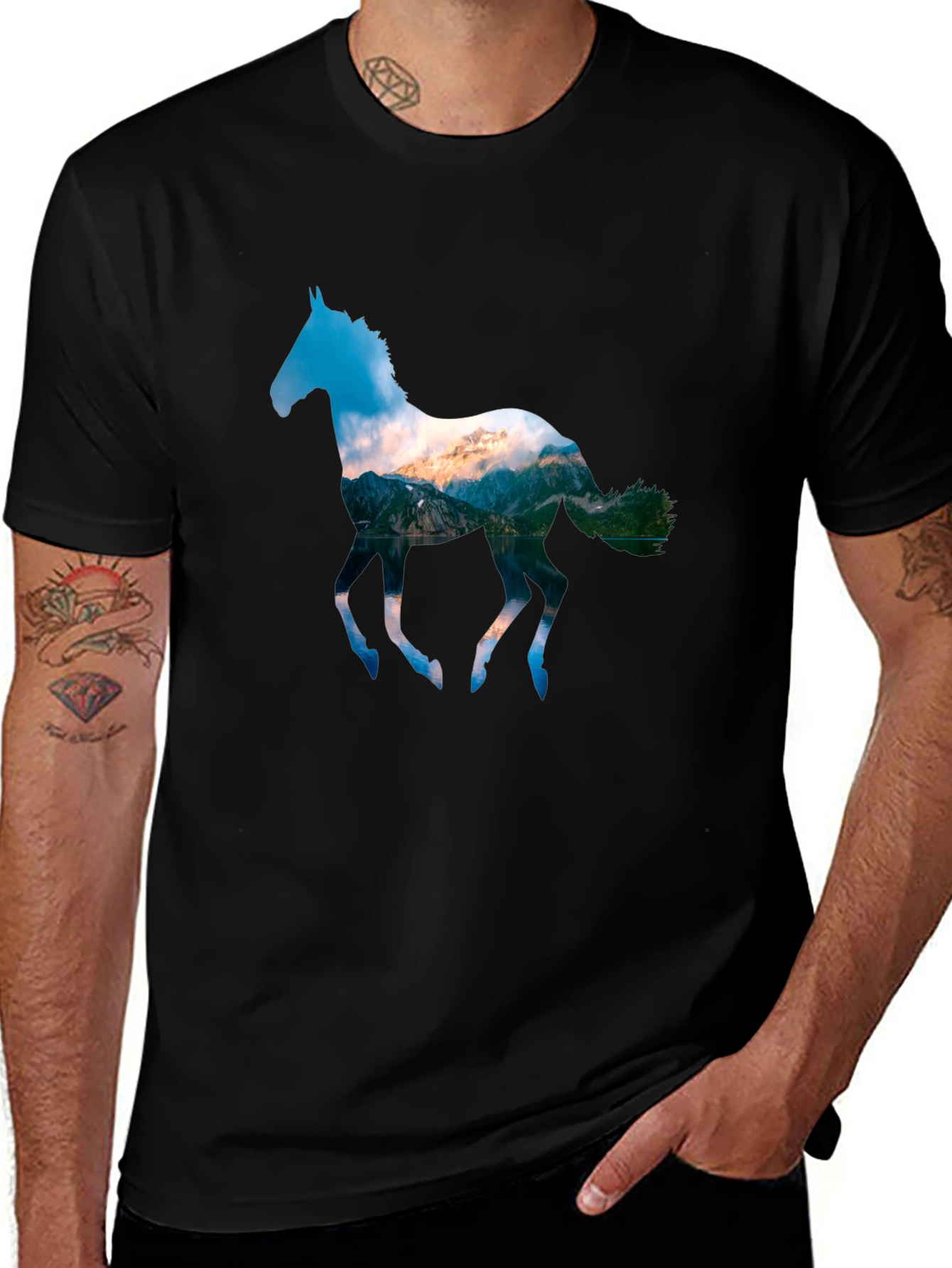 Variant 23 of Nature Horse Graphic Tee - Stylish Black T-Shirt