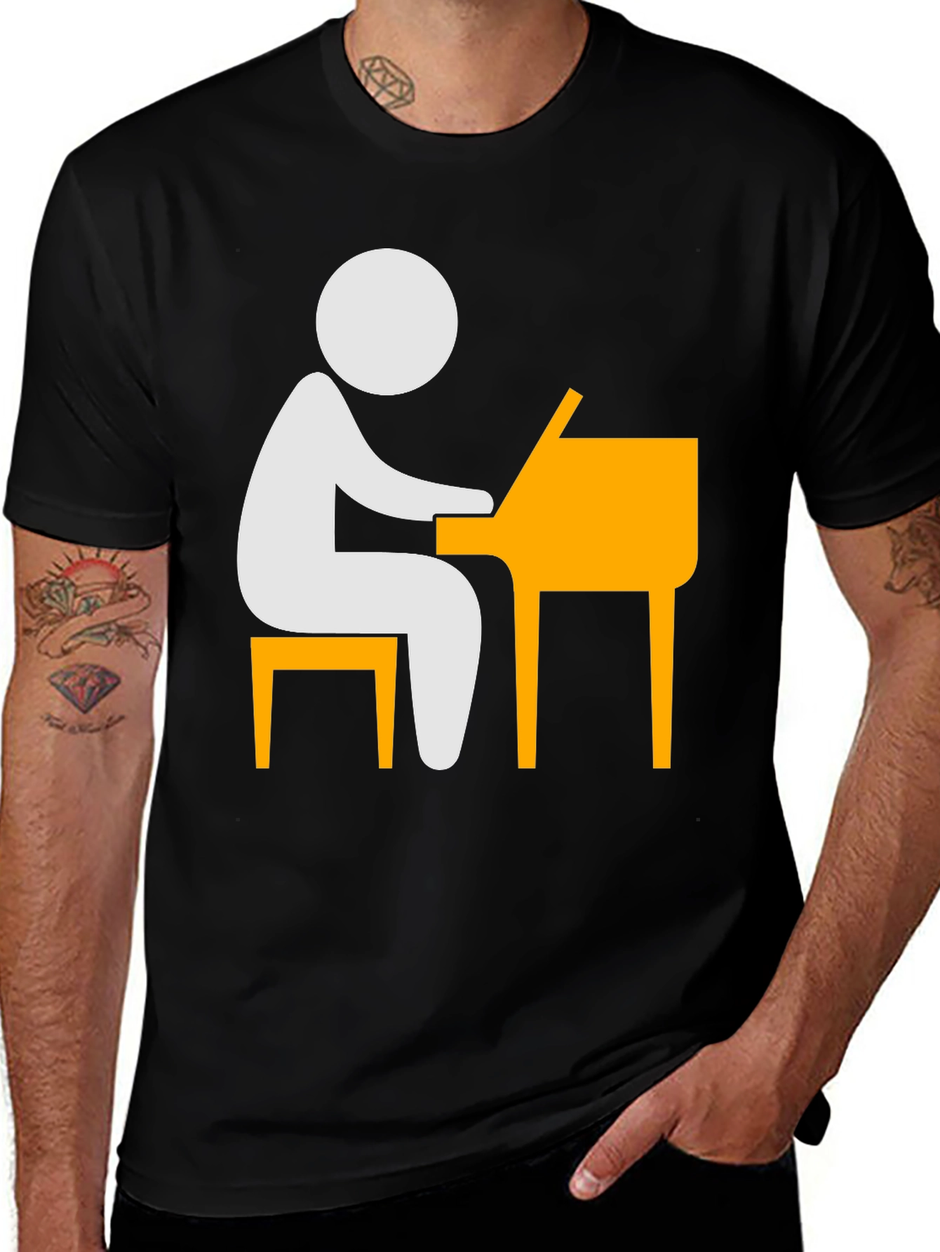 Variant 15 of Piano Player T-Shirt - Stick Figure Musician Tee