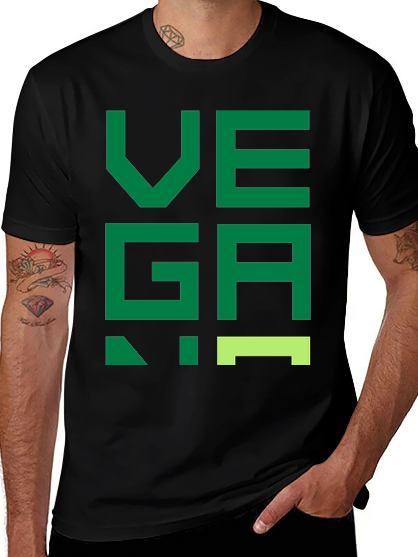 Variant 24 of Vegan Graphic T-Shirt - Black, Green Letters
