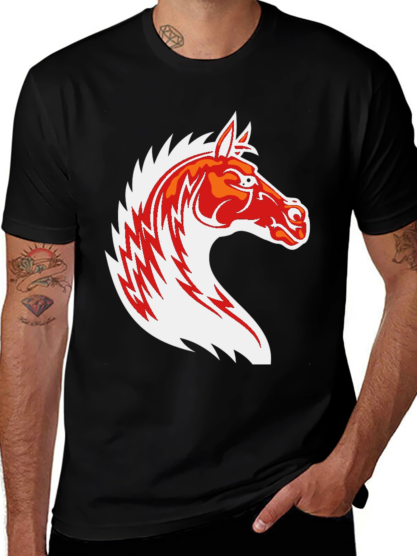 Variant 7 of Black T-Shirt with Horse Graphic