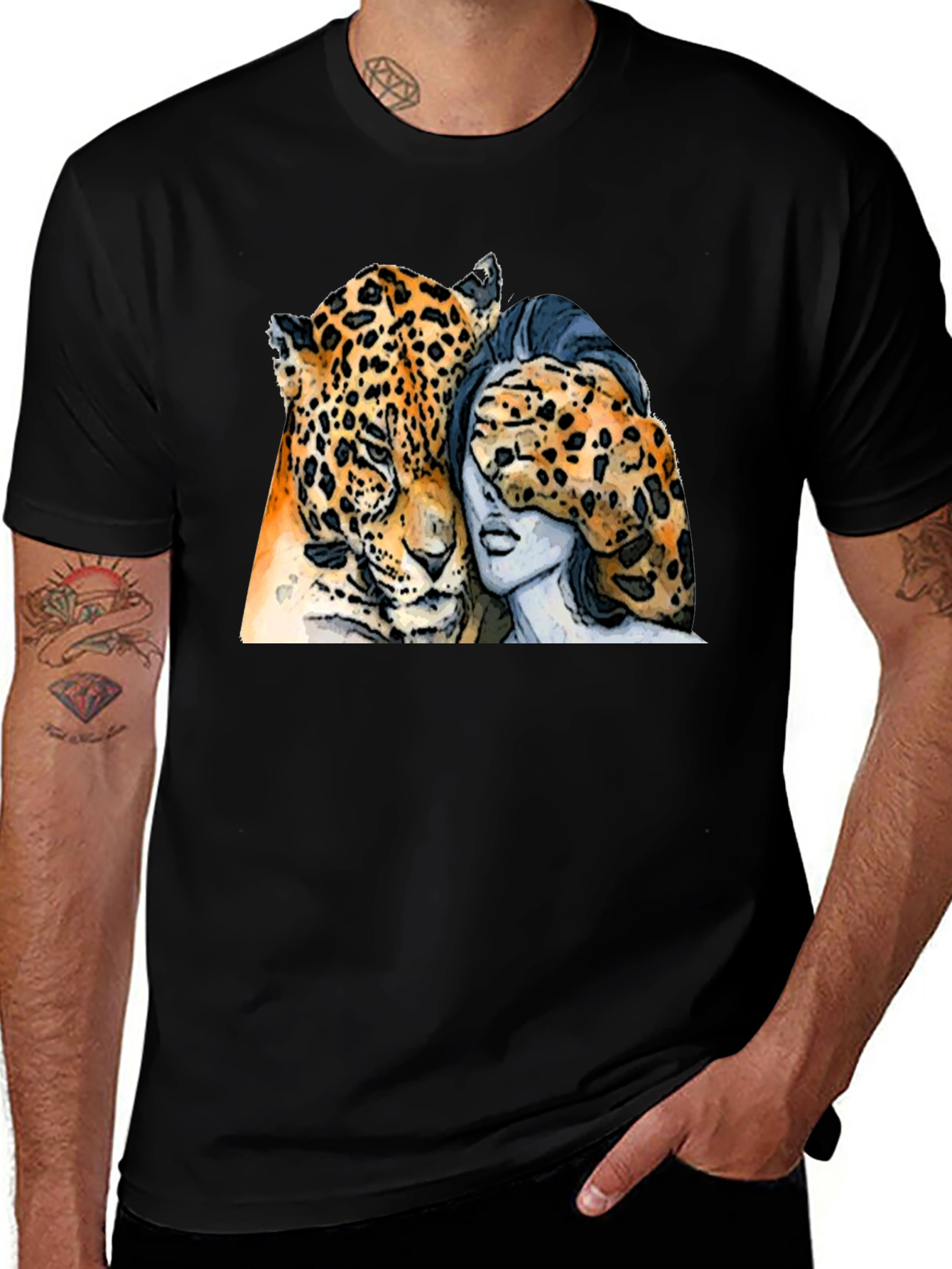 Variant 10 of Jaguar and Woman Graphic Print Black T-Shirt