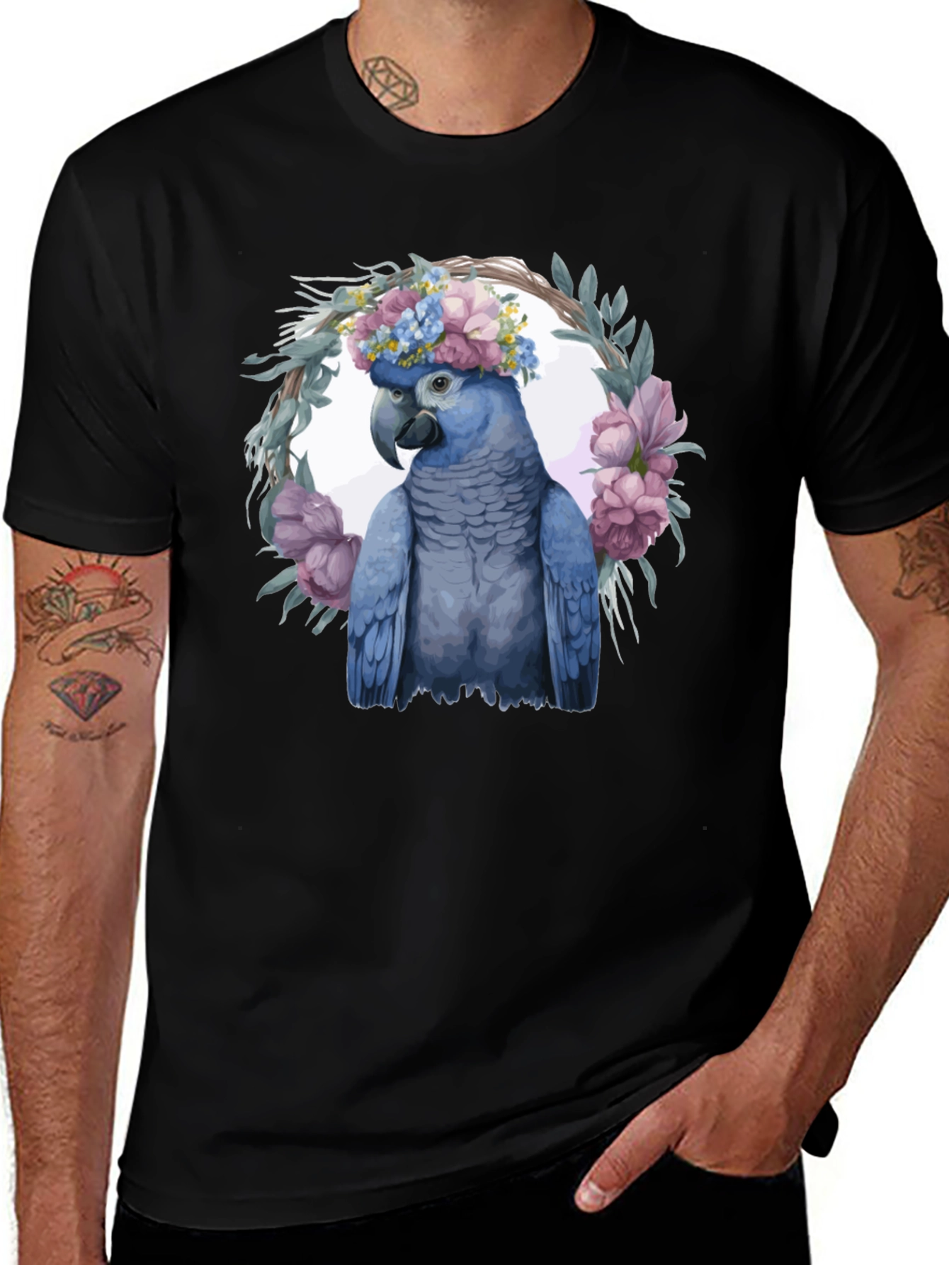 Variant 19 of Parrot in Floral Wreath Graphic Tee