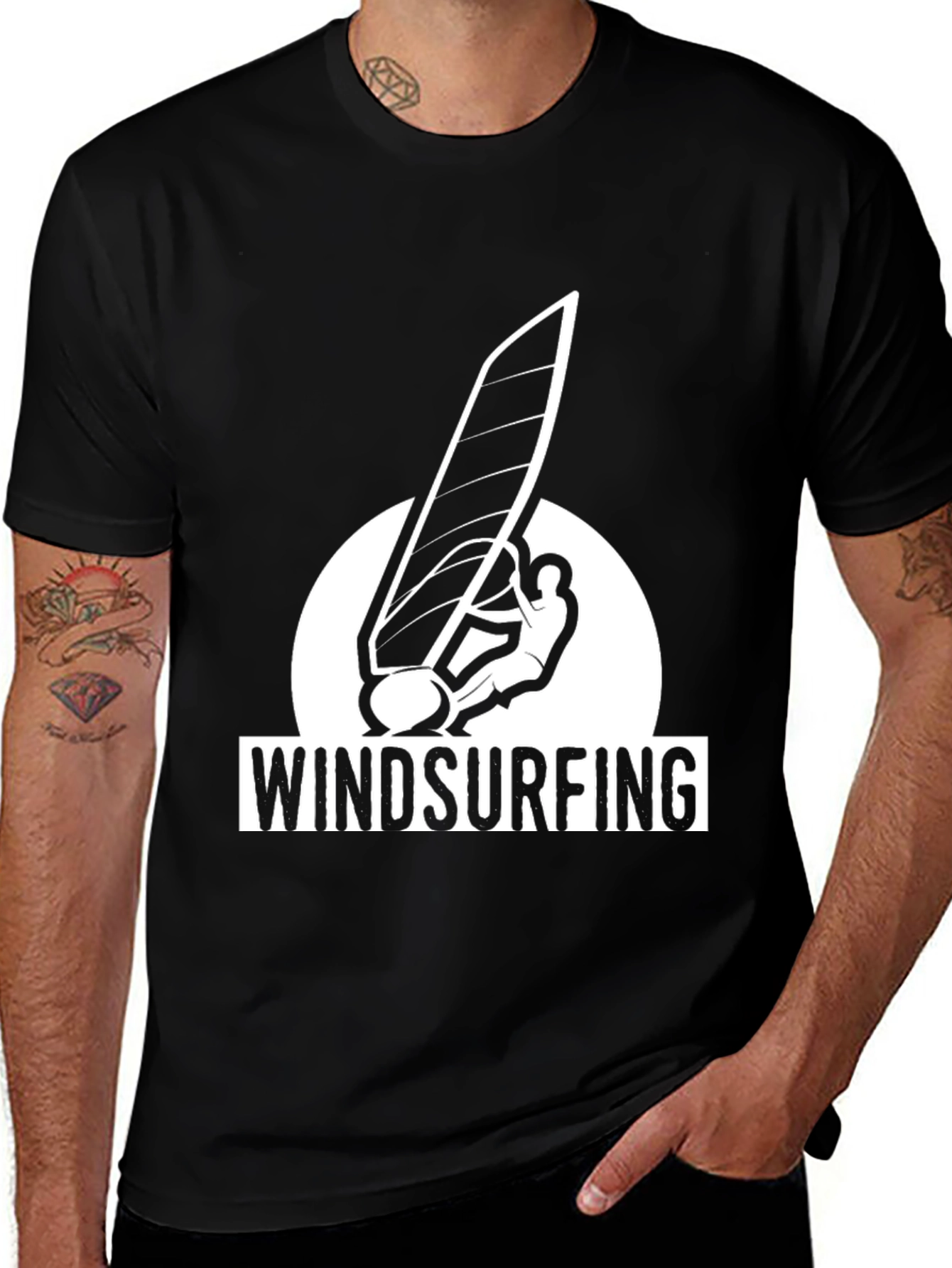 Variant 30 of Windsurfing Graphic Tee - Black Cotton T-Shirt