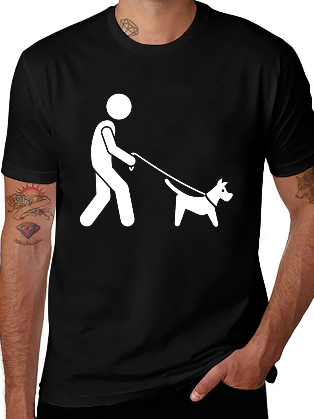 Variant 23 of Dog Walker Graphic Tee - Black Casual Shirt