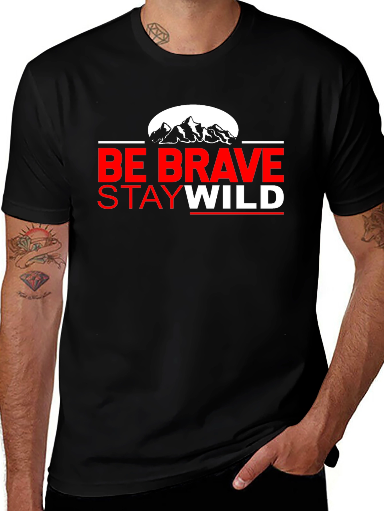 Variant 19 of Be Brave Stay Wild Men's Black Graphic Tee
