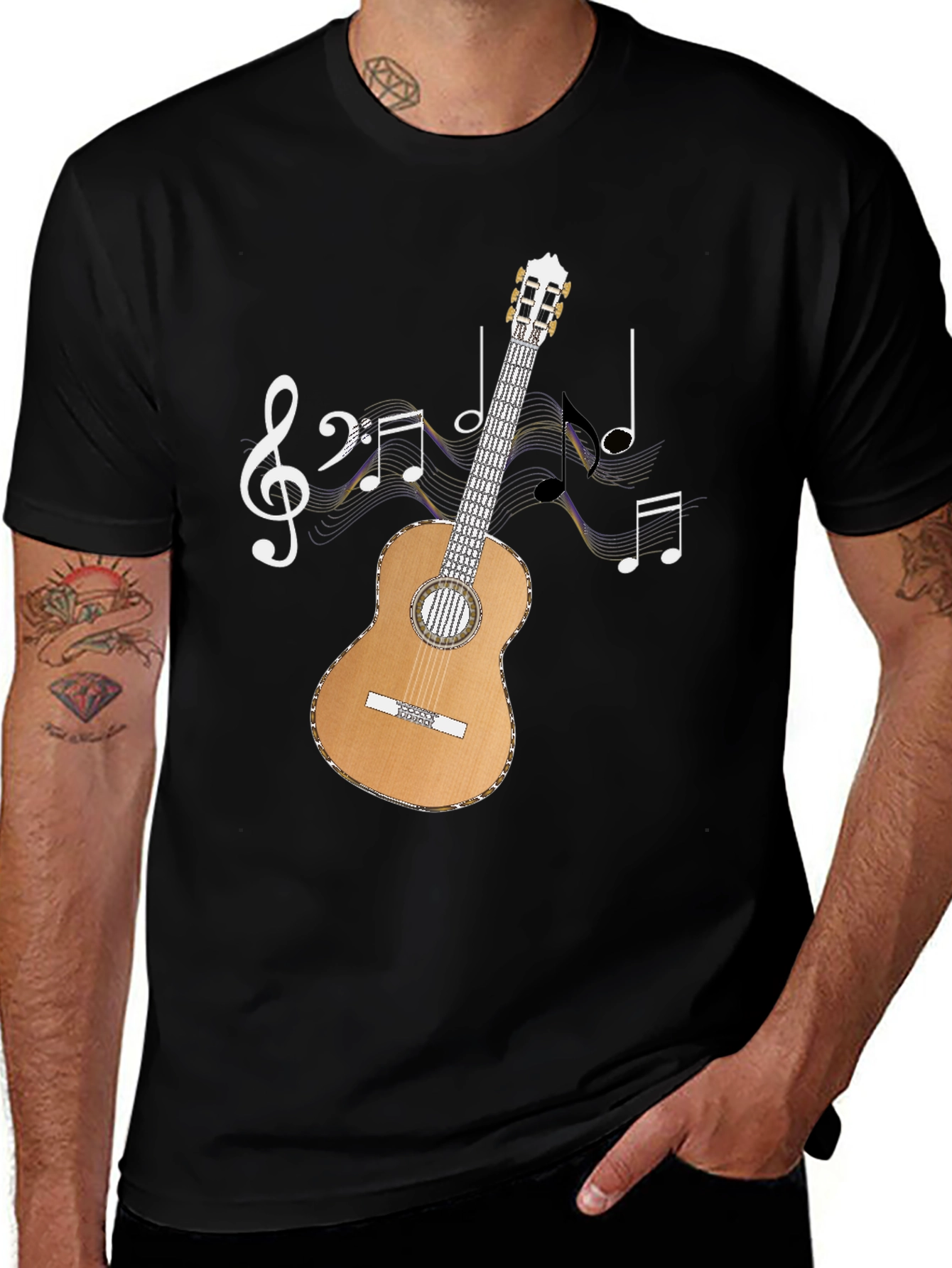 Variant 14 of Musical Guitar T-Shirt - Black Cotton Tee