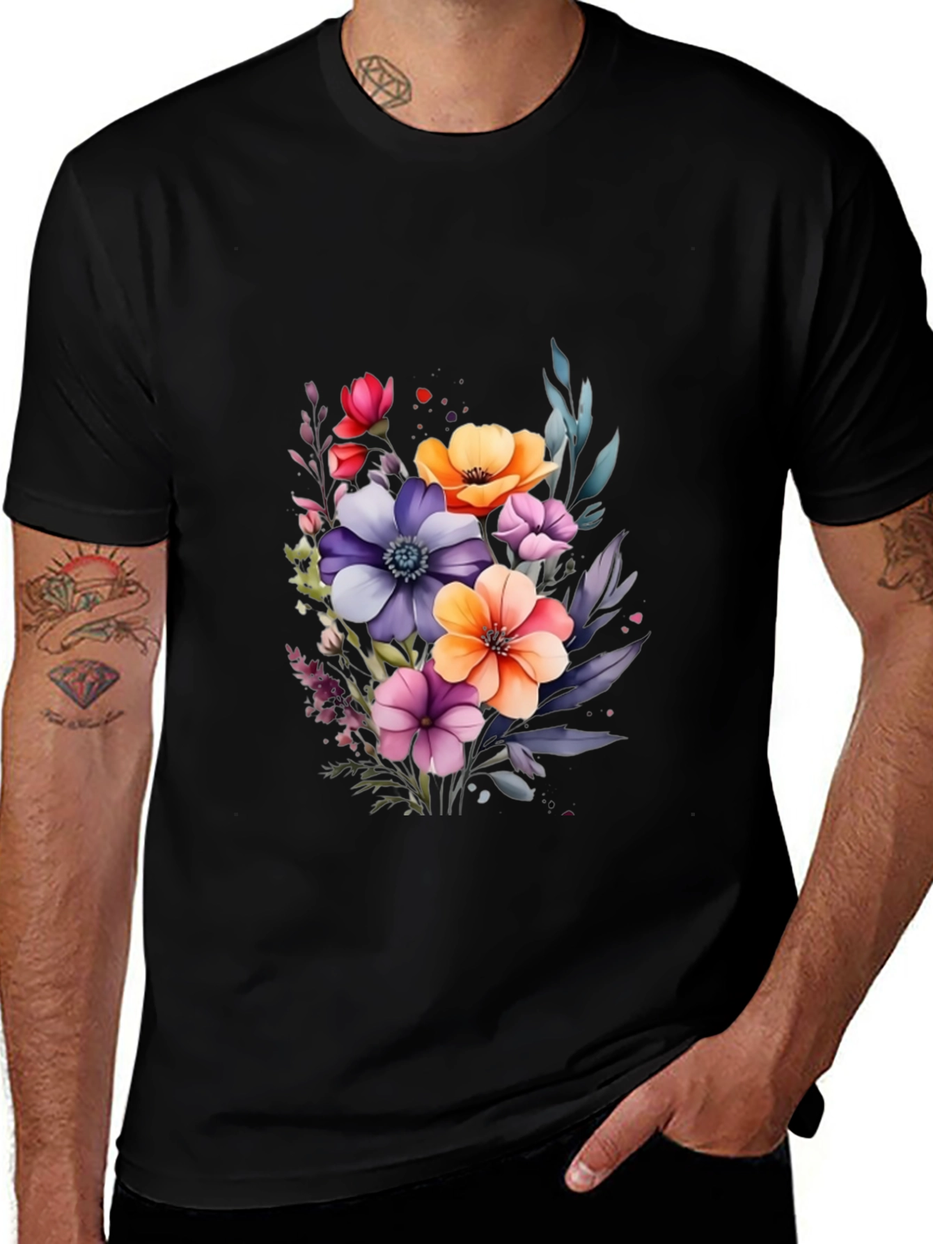 Variant 22 of Floral Print Black T-Shirt