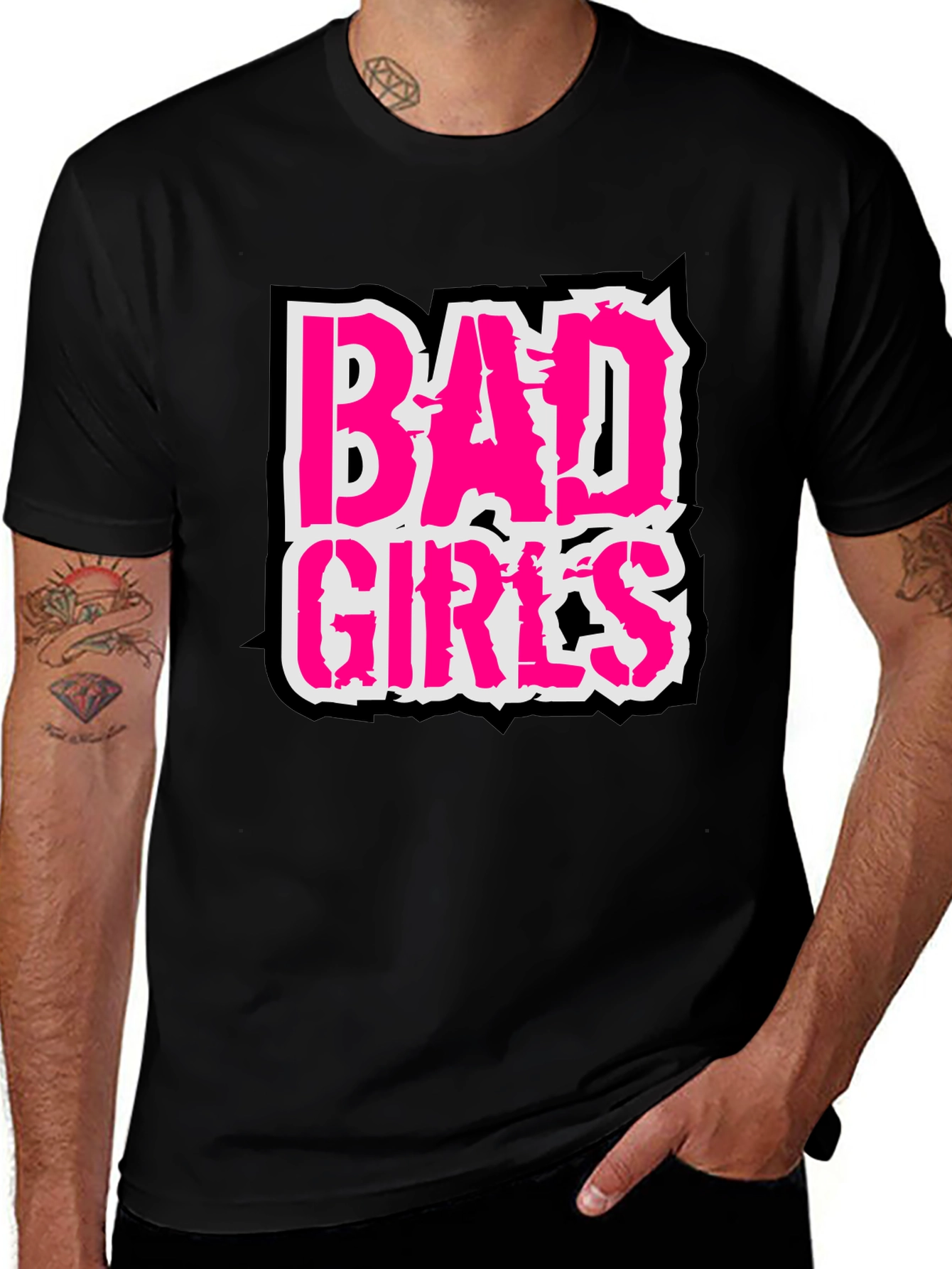 Variant 27 of Bad Girls Graphic Tee - Edgy Pink on Black