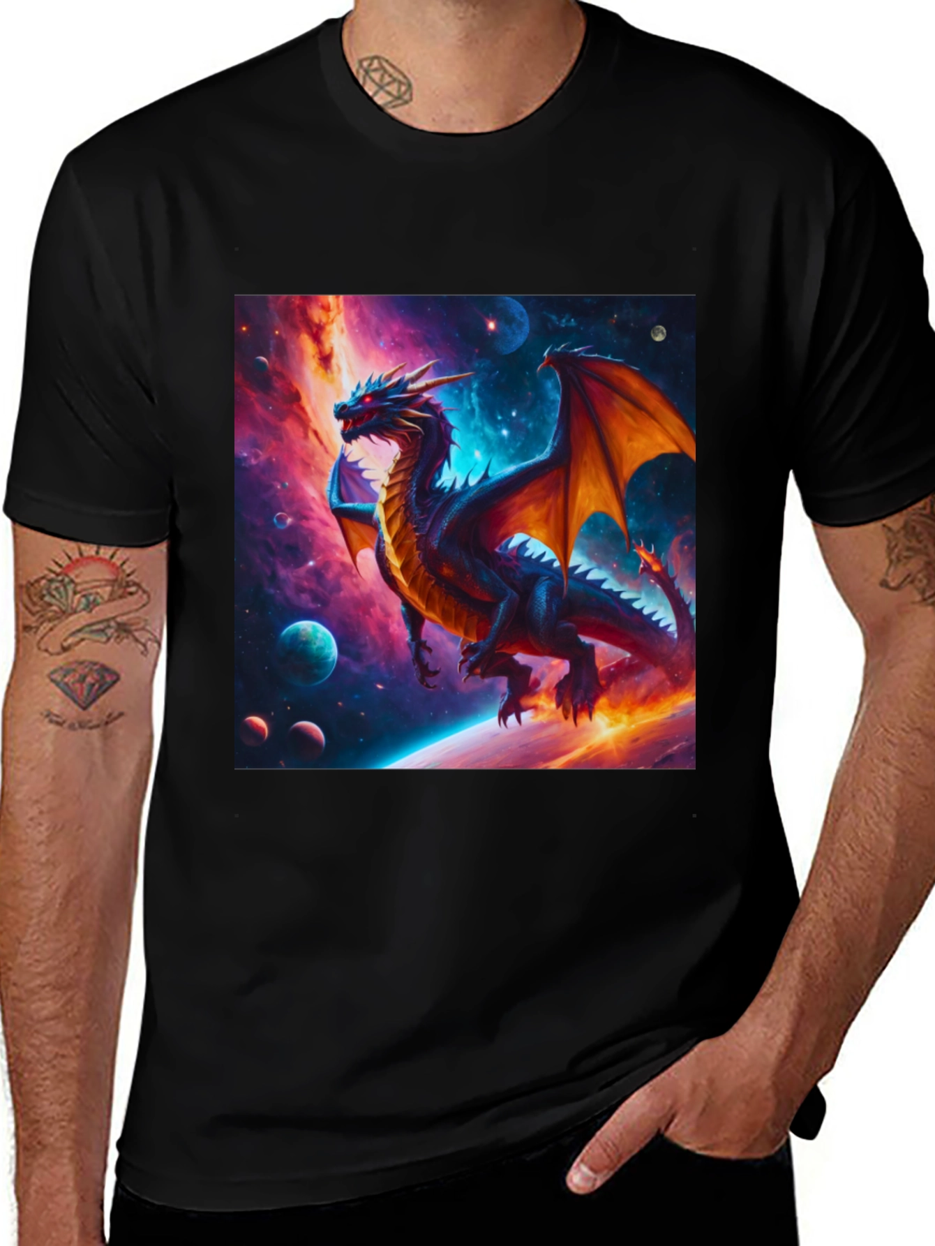 Variant 23 of Cosmic Dragon Graphic Tee - Fantasy Universe Shirt
