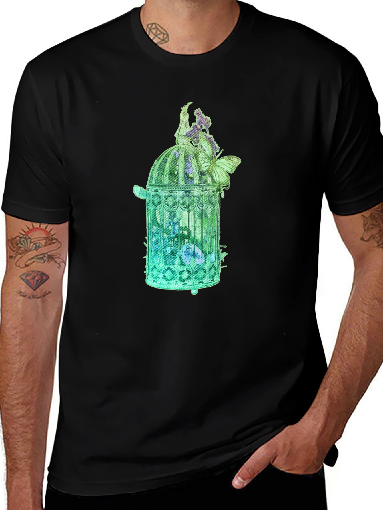Black Botanical Birdcage Graphic Tee main image