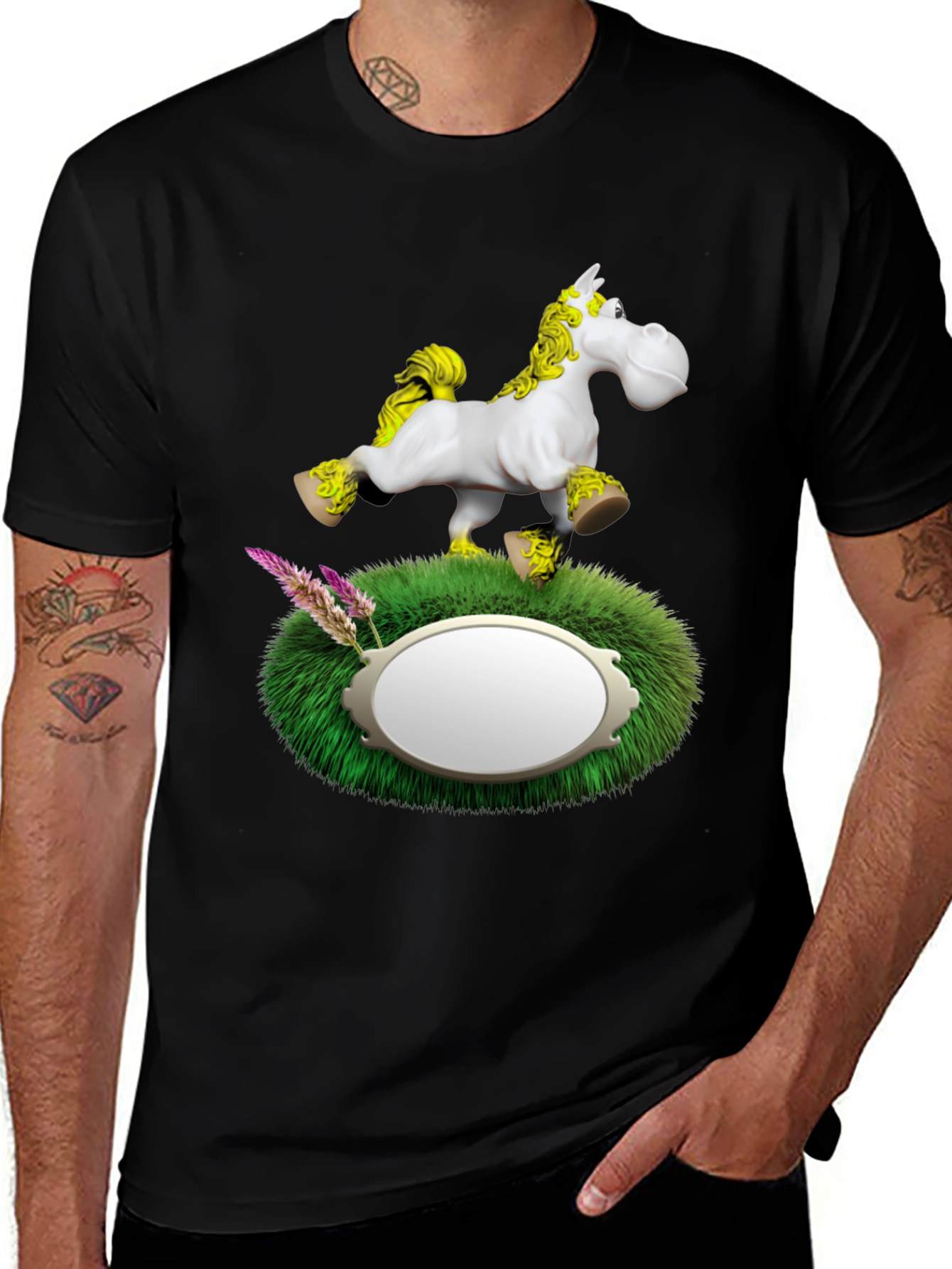 Variant 26 of Whimsical Horse Graphic T-Shirt - Black