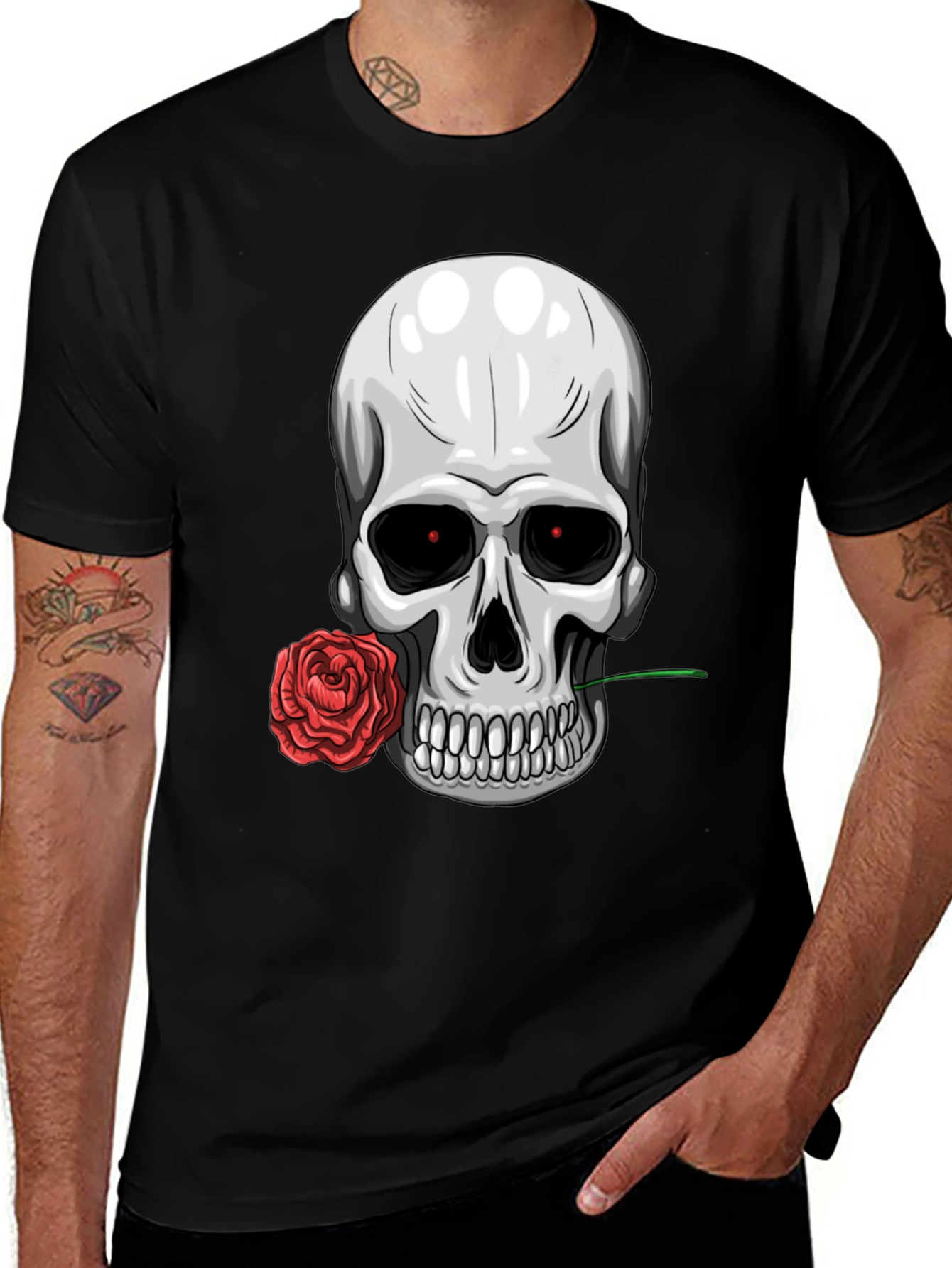 Variant 6 of Skull & Rose Graphic T-Shirt - Men's Black Tee