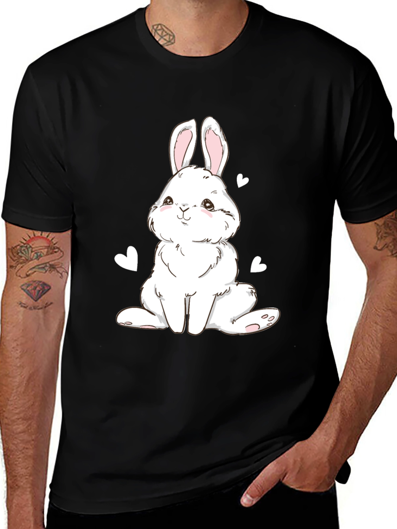 Variant 19 of Cute Bunny Graphic Tee - Black Cotton Blend T-Shirt