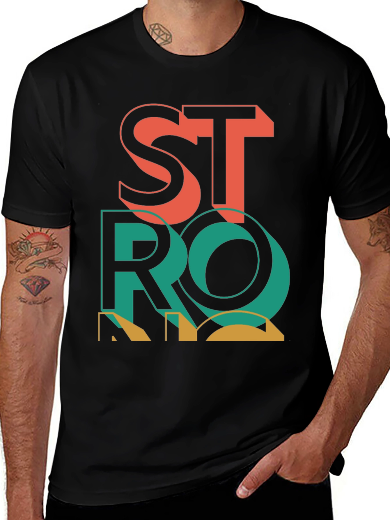 Strong Graphic Print Black T-Shirt