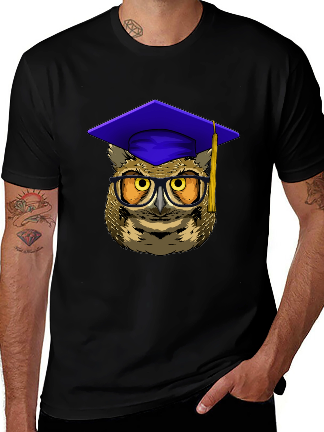 Variant 19 of Graduation Owl Graphic Tee - Black