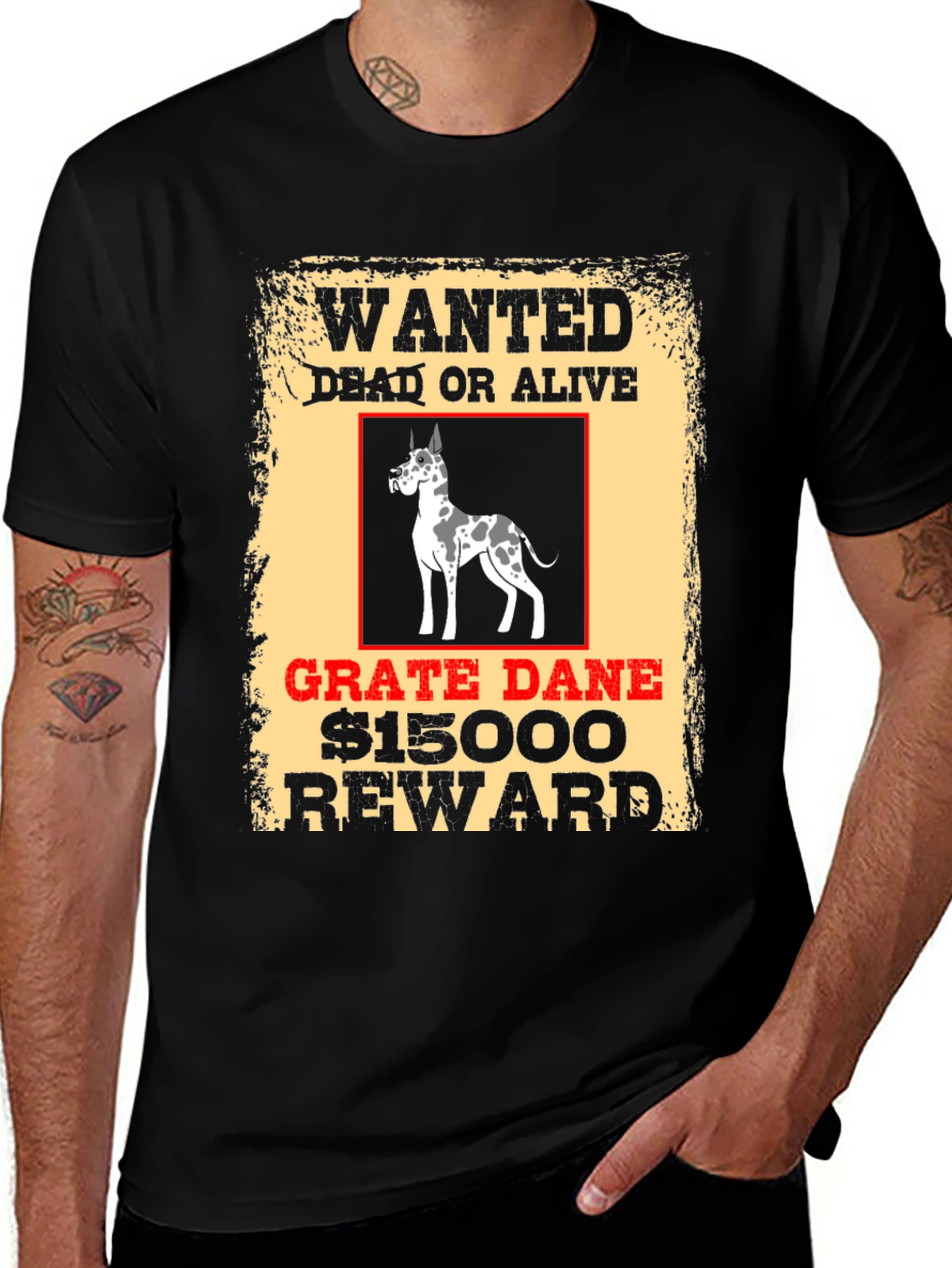 Wanted Great Dane T-Shirt: Dead or Alive Reward Tee