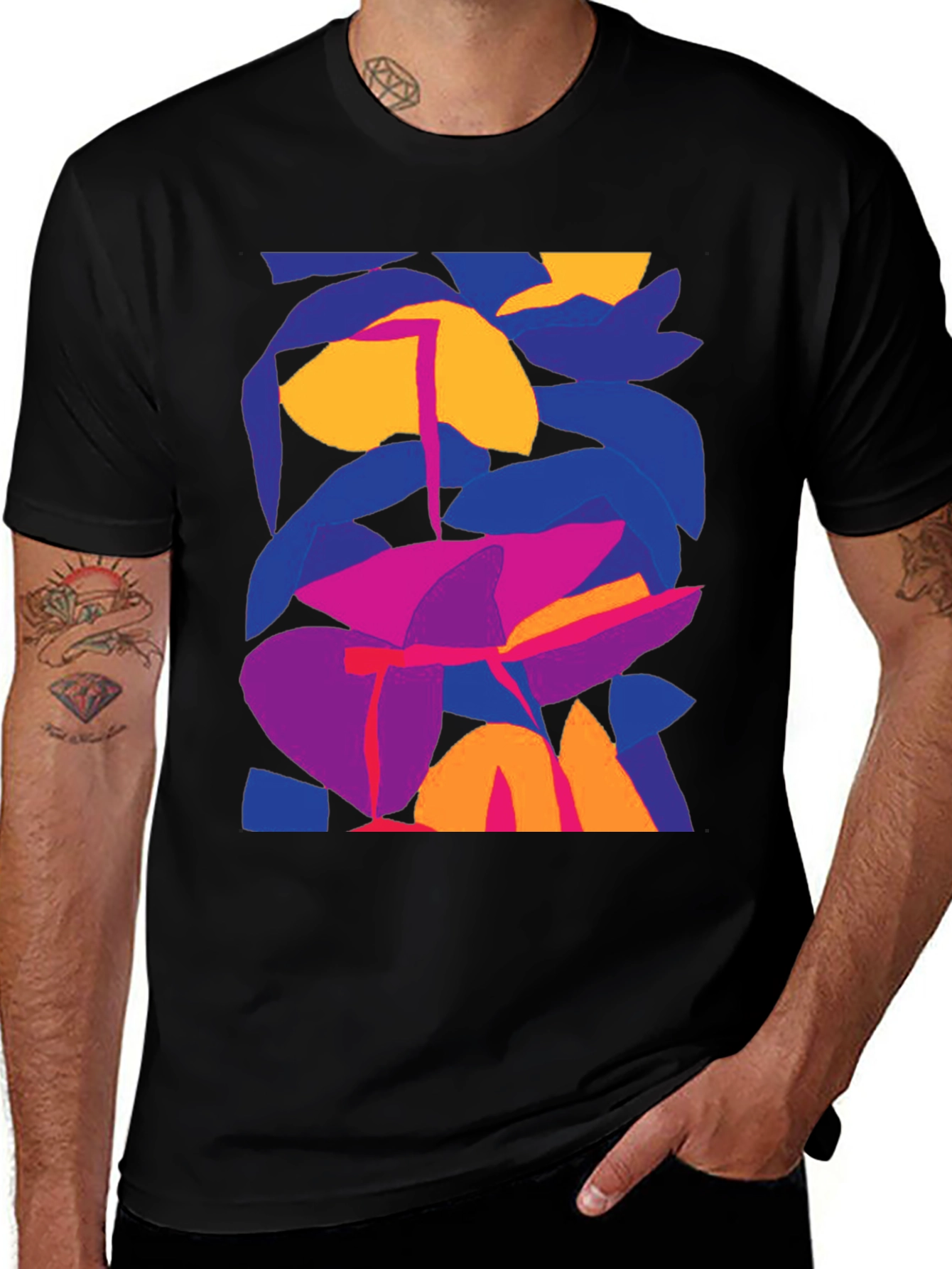 Variant 7 of Abstract Floral Graphic Print Black T-Shirt