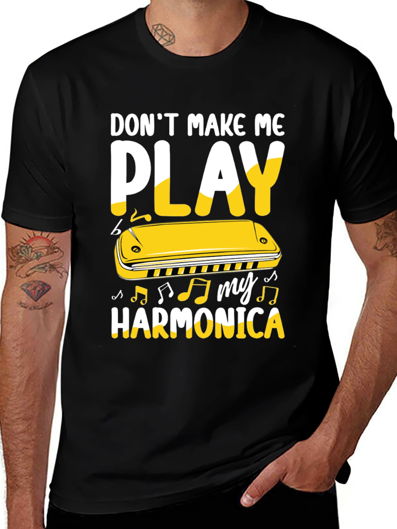 Variant 15 of Don't Make Me Play Harmonica T-Shirt