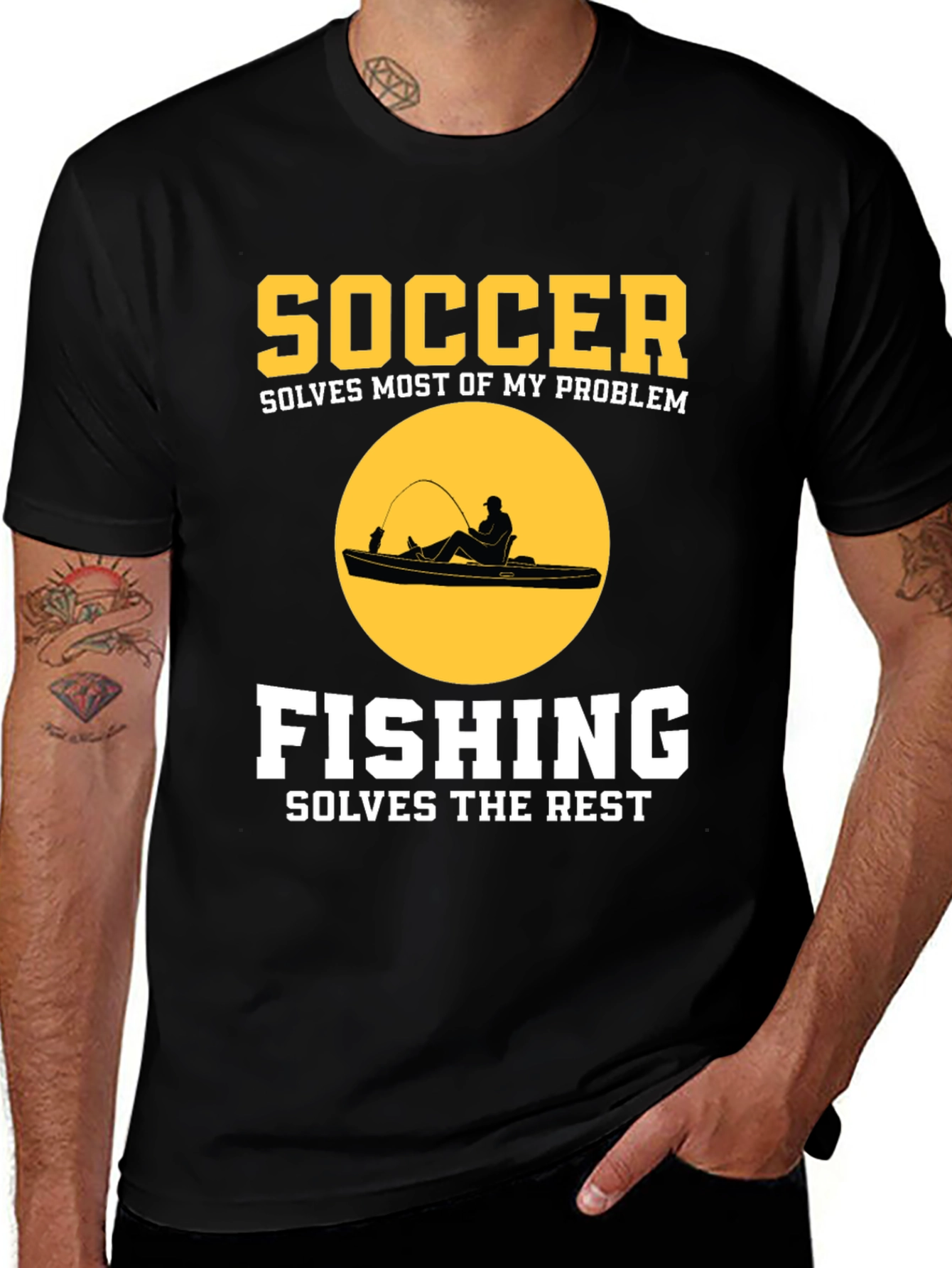 Variant 15 of Soccer & Fishing Solves Problems T-Shirt