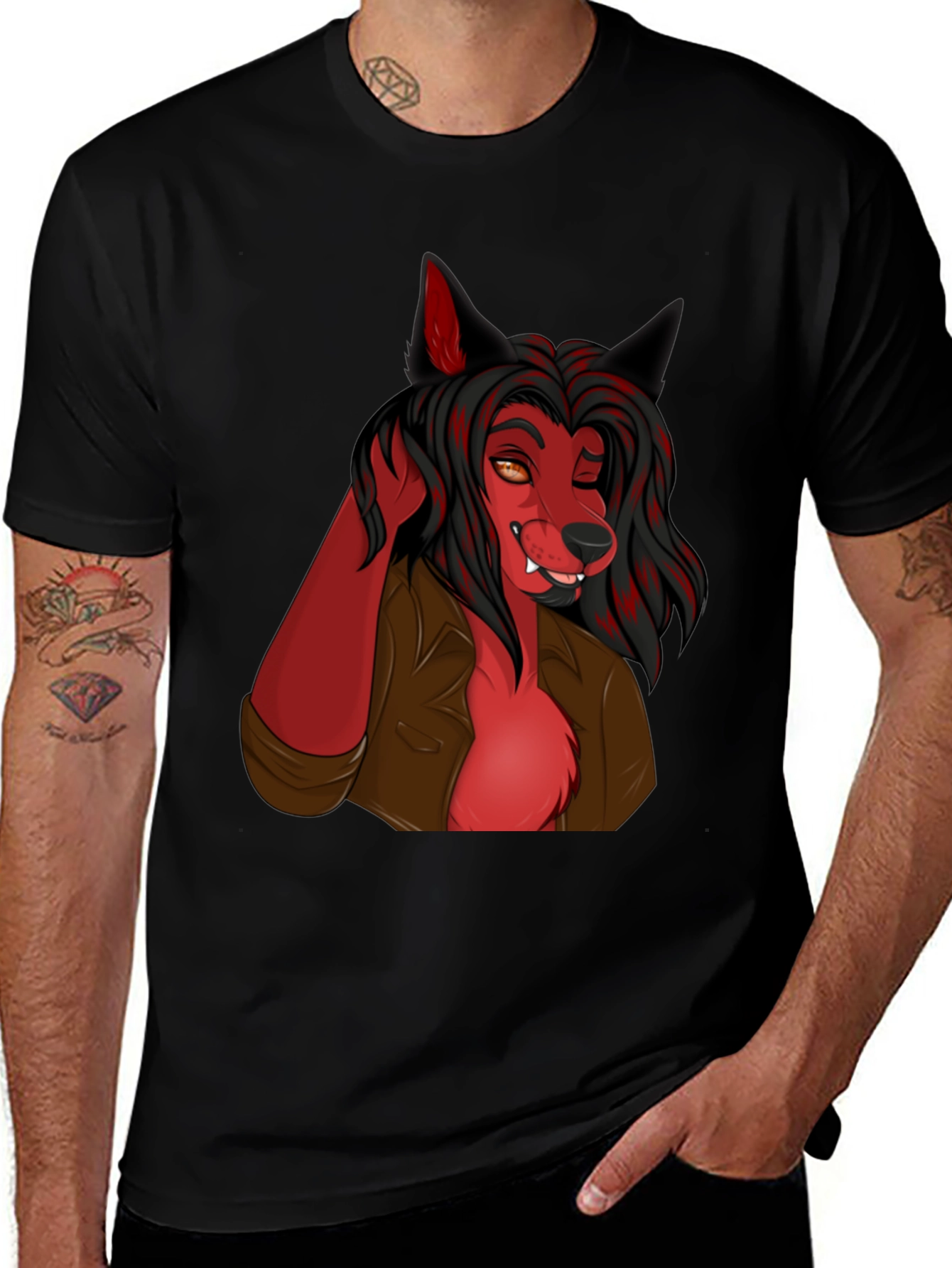 Wolf Character Graphic Black T-Shirt