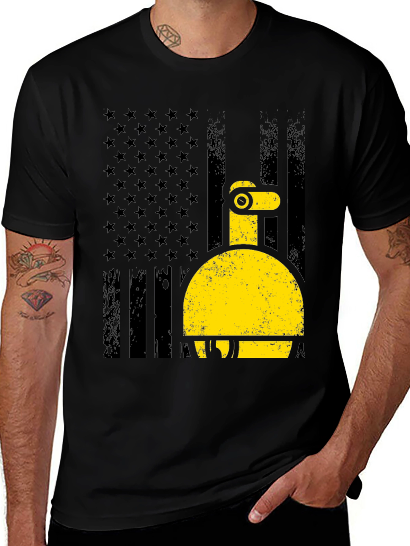 Variant 15 of Excavator American Flag Men's Black T-Shirt