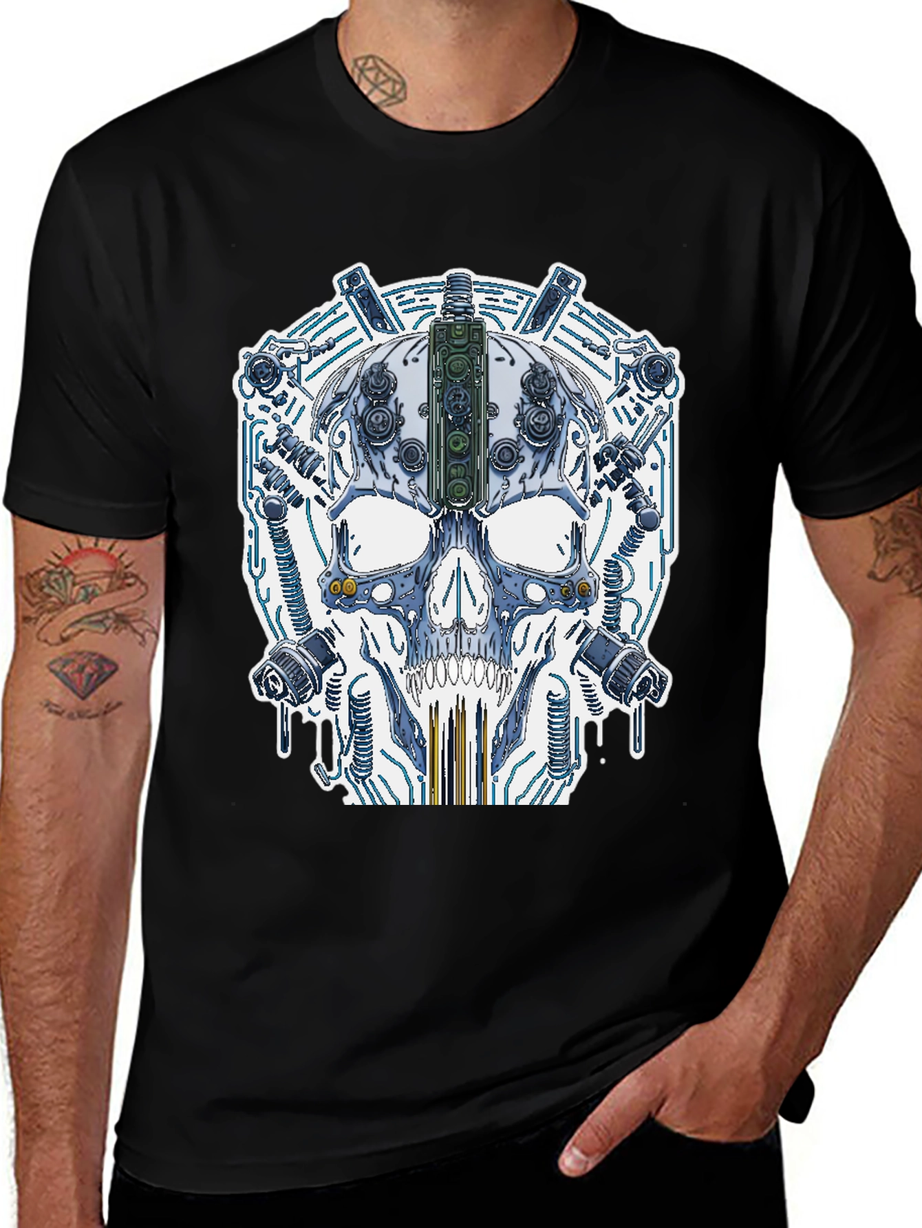 Variant 8 of Cyberpunk Skull Graphic Tee - Black