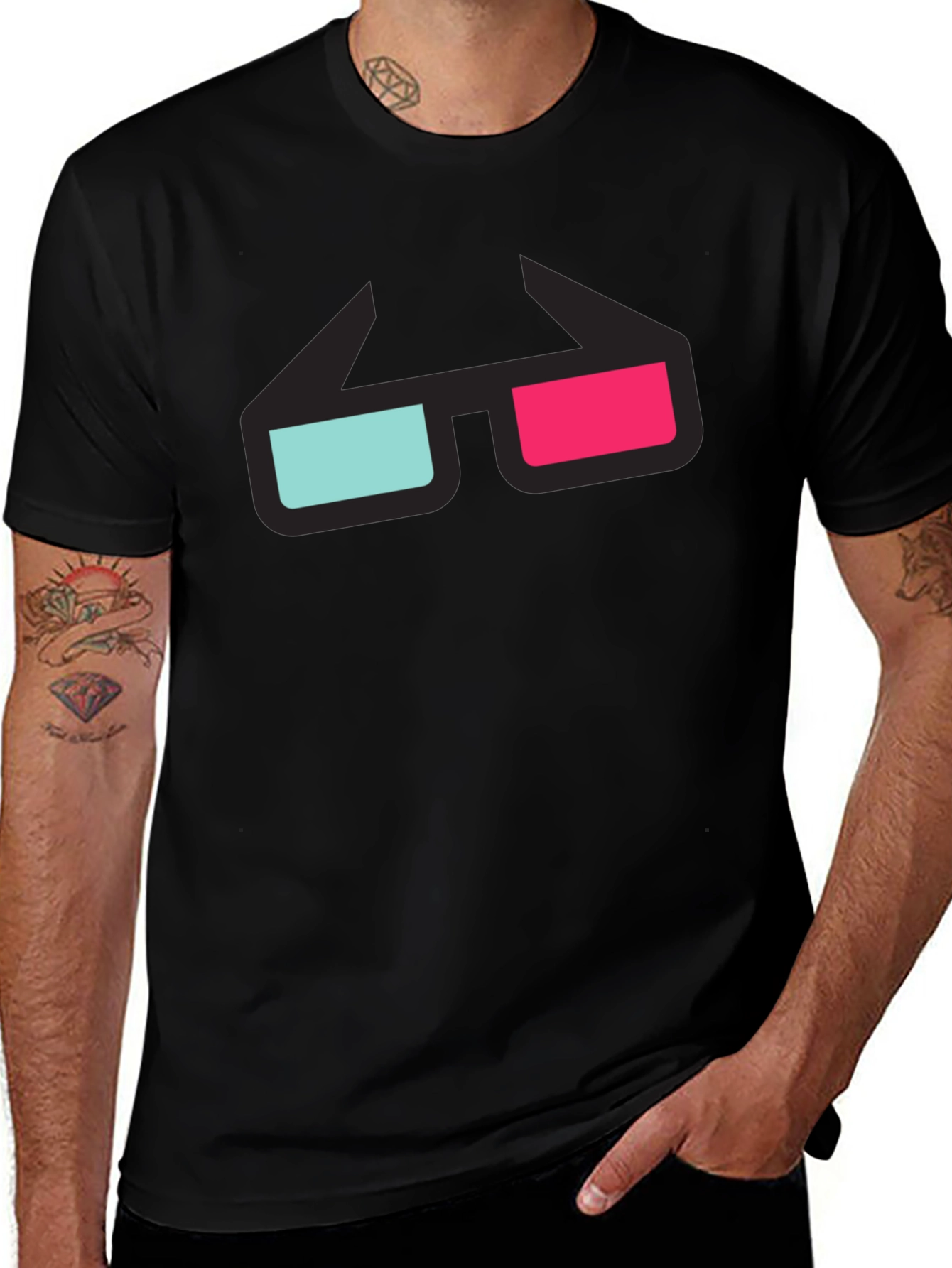 Variant 29 of 3D Glasses Graphic Tee - Black Cotton T-Shirt