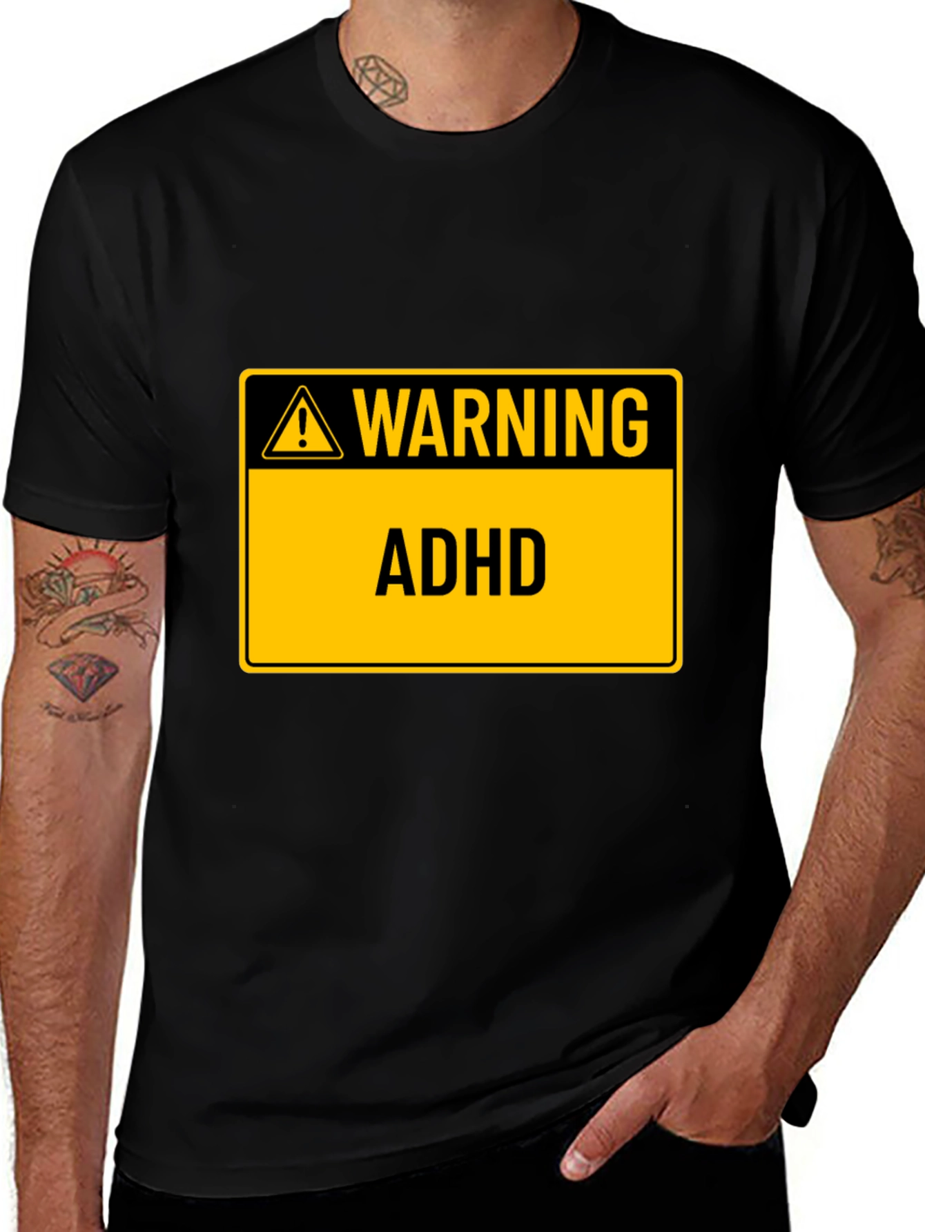 Black Warning ADHD Black T-Shirt main image