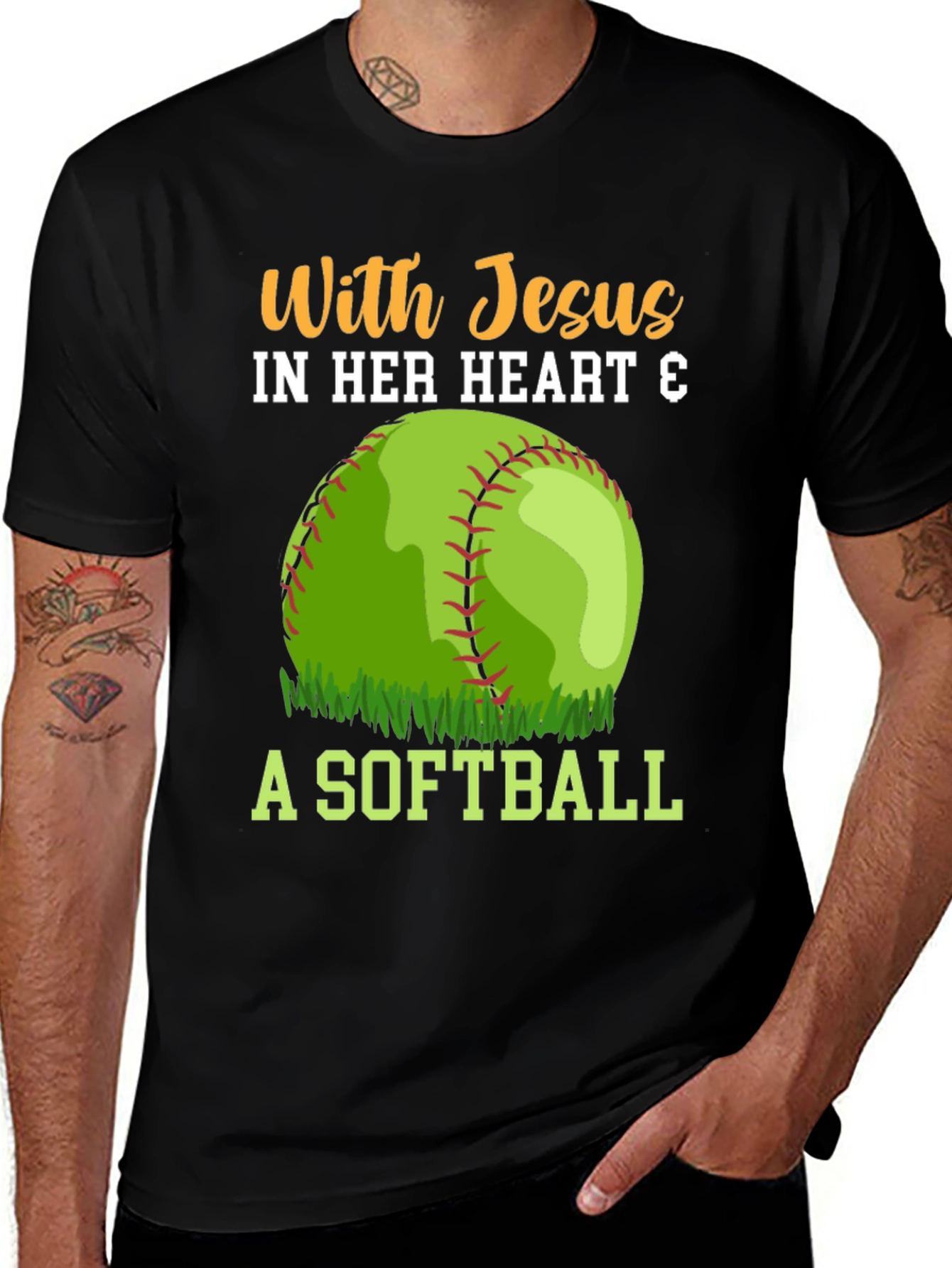 Variant 25 of With Jesus in Her Heart Softball T-Shirt