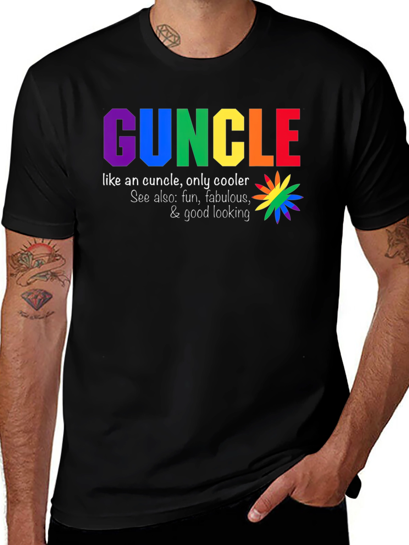 Variant 13 of Funcle T-Shirt - Rainbow Text Design