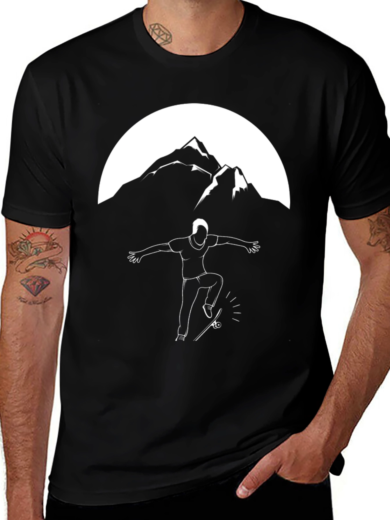 Variant 22 of Skateboarding Mountain Tee - Black Graphic T-Shirt
