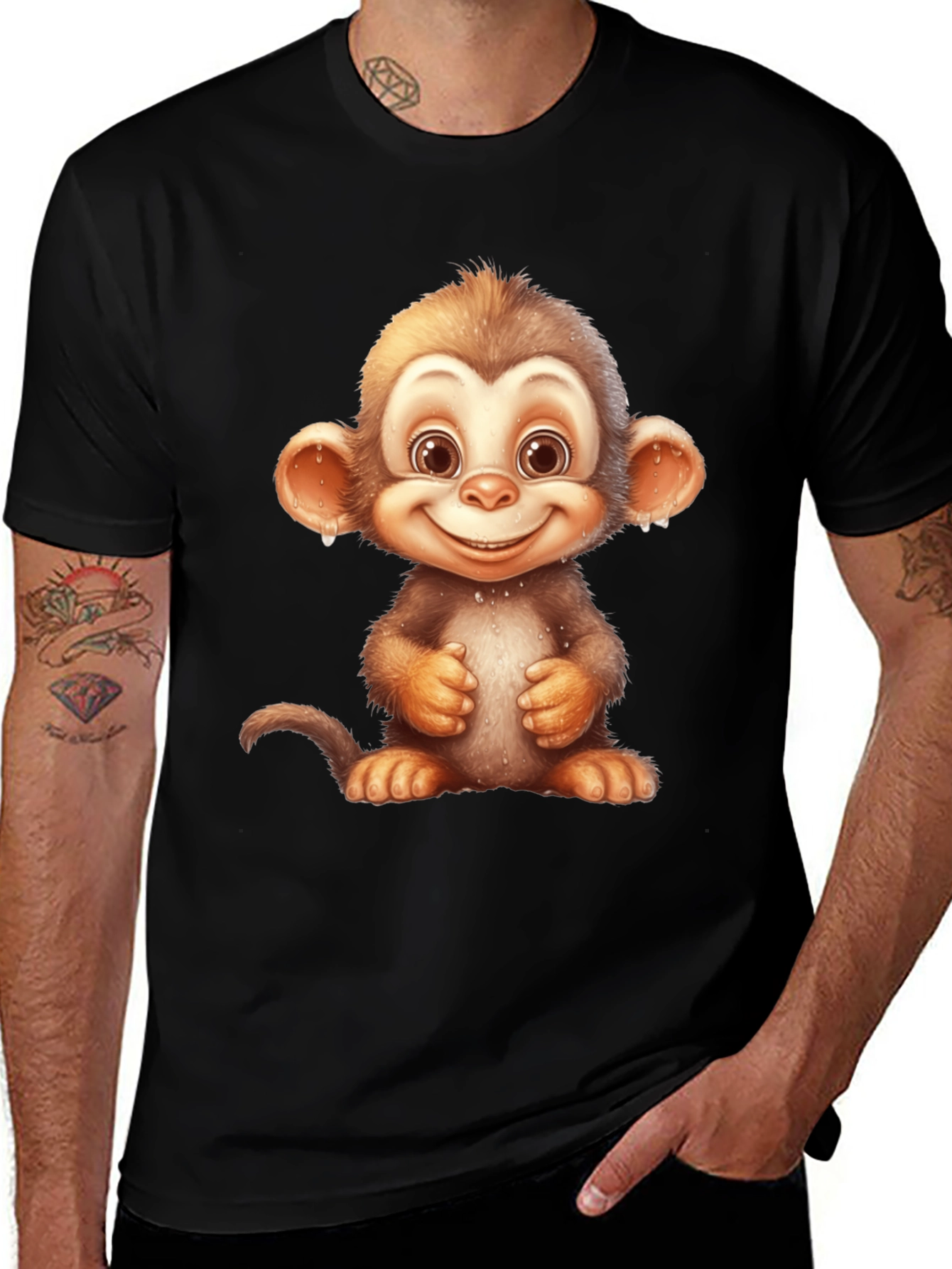 Variant 24 of Cartoon Monkey Graphic Tee - Fun Black T-Shirt