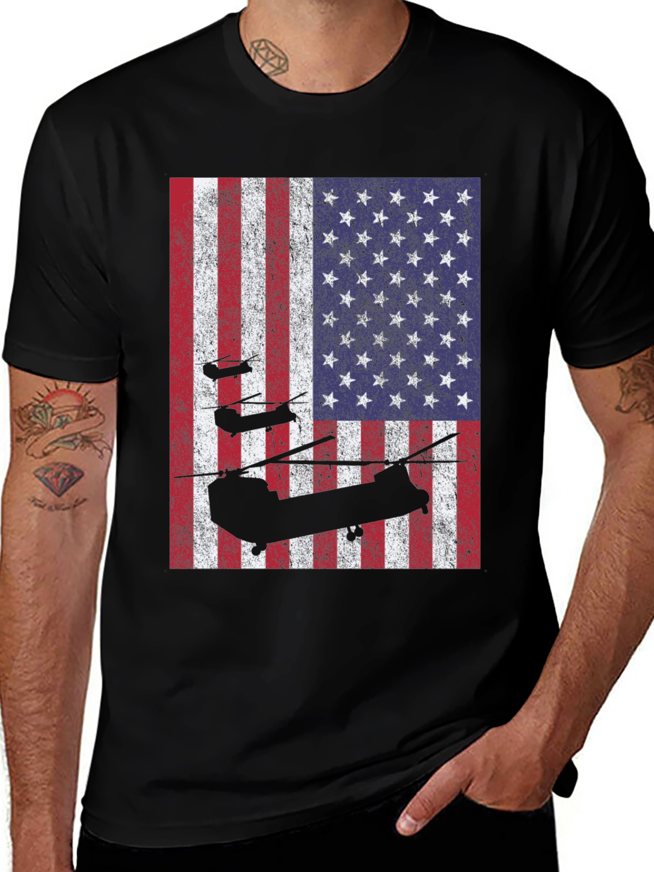 Variant 9 of American Flag Helicopter T-Shirt
