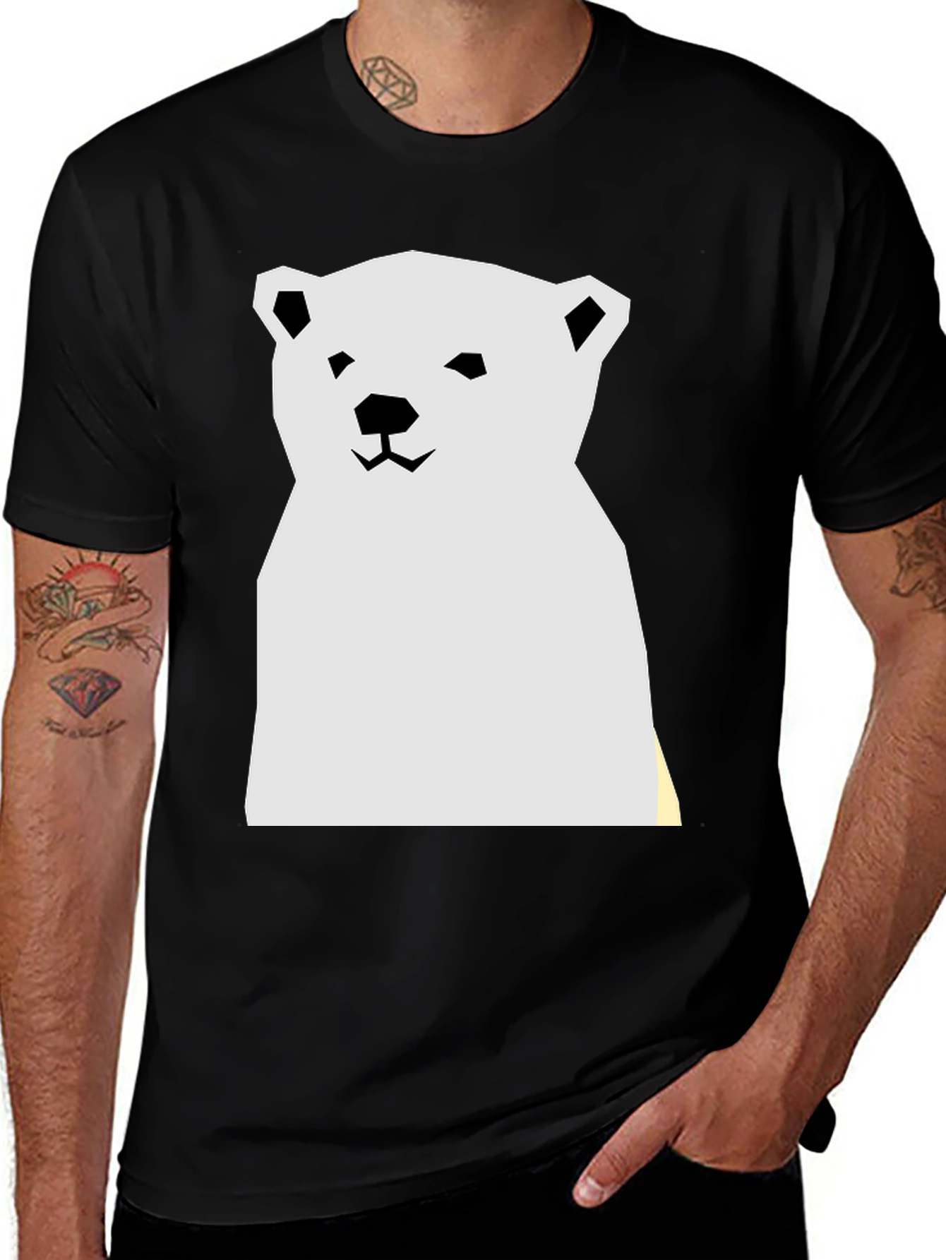 Variant 13 of Geometric Polar Bear Graphic Tee - Black Cotton Blend