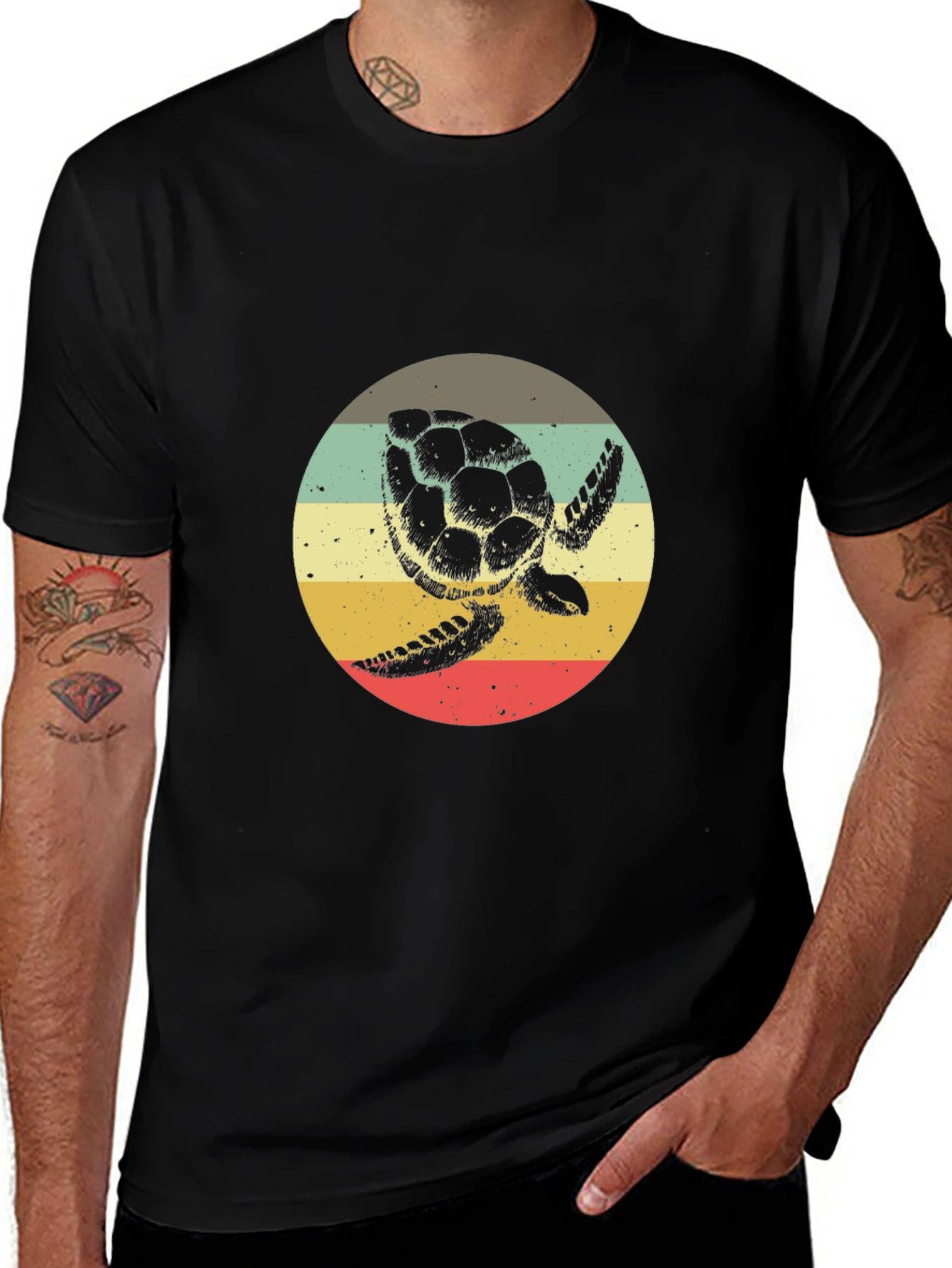 Variant 2 of Retro Turtle Graphic Tee - Black Cotton Blend