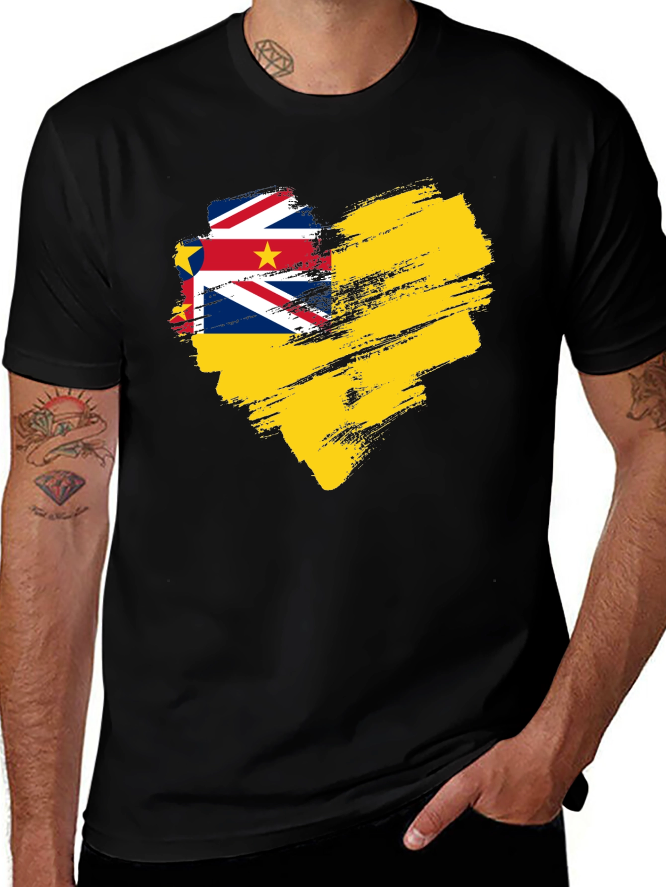 Niue Flag Heart T-Shirt - Black